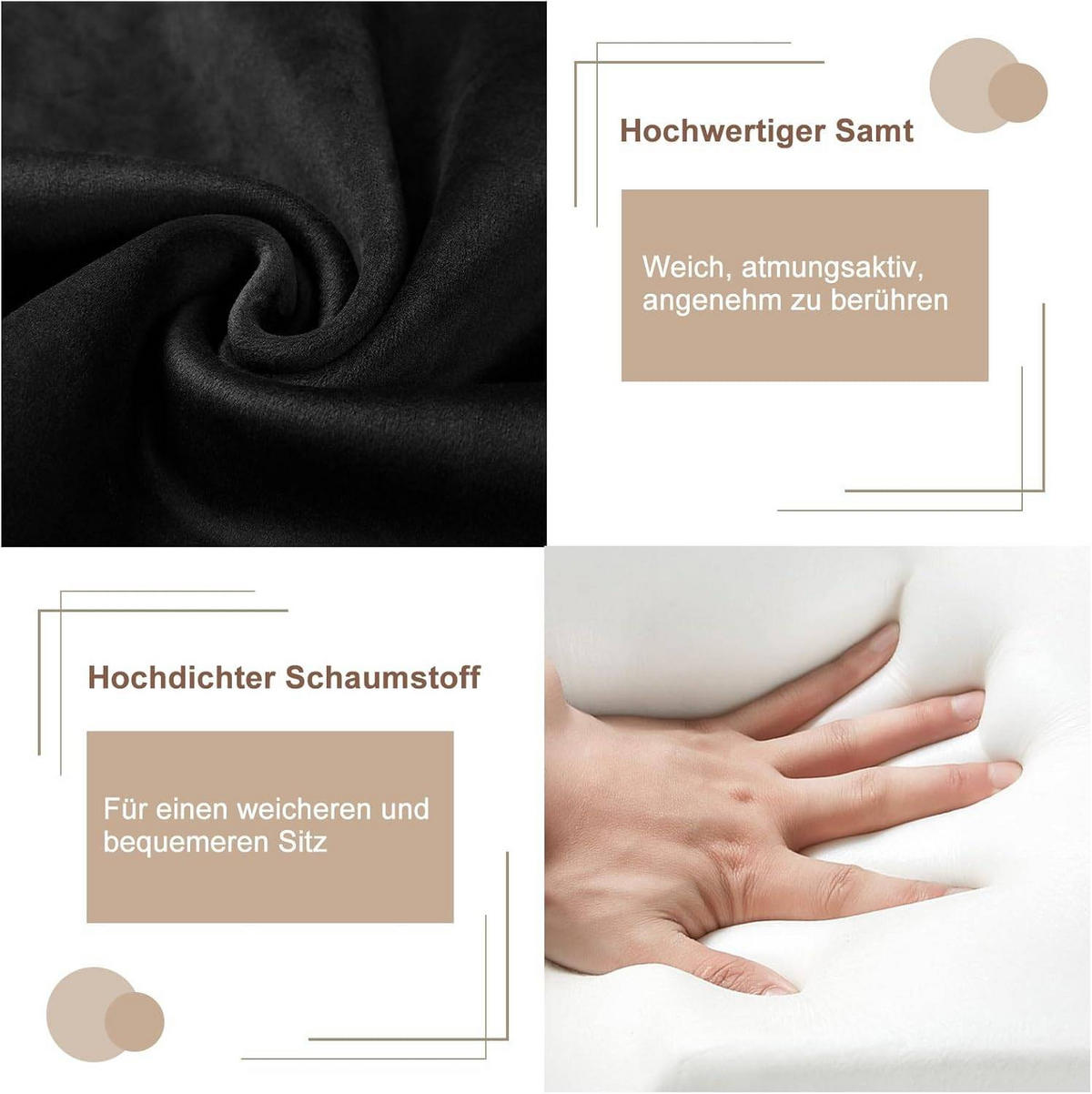 ESSZIMMERSTUHL 6er Set, mit Samtbezug, Schwarz - Schwarz, Textil/Metall (54/80/48cm) - Woltu