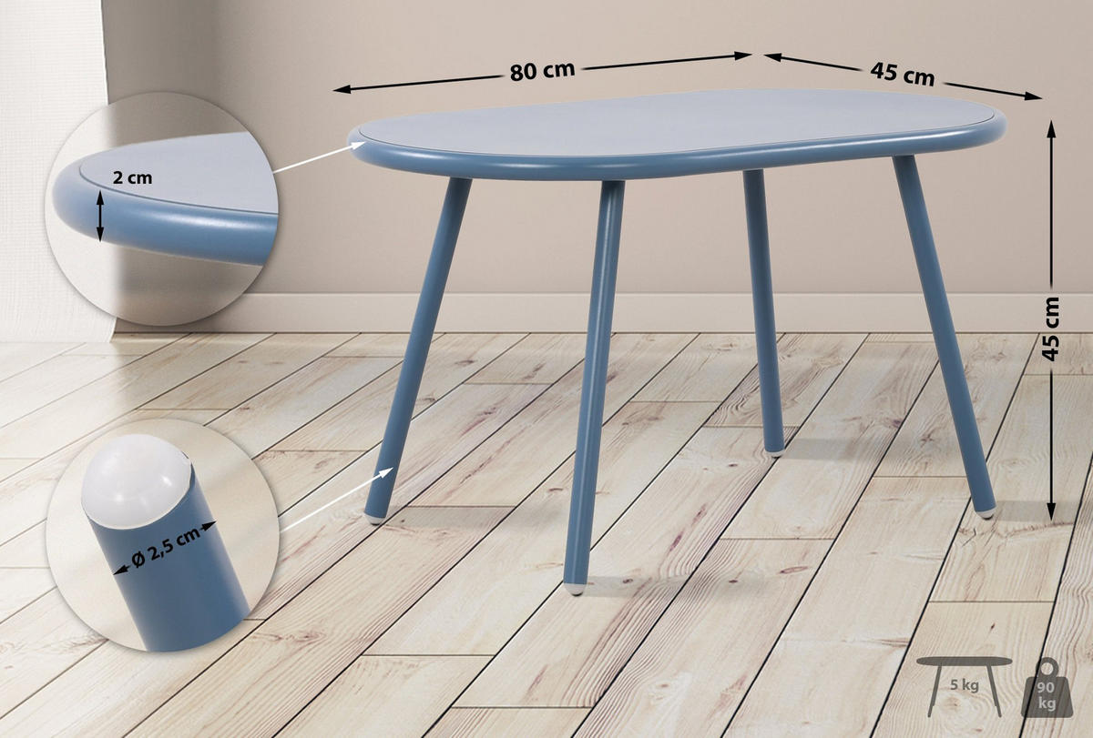 COUCHTISCH oval 80/45/45 cm Kunststoff blau - Blau, Kunststoff/Metall (45/80/45cm) - CLP