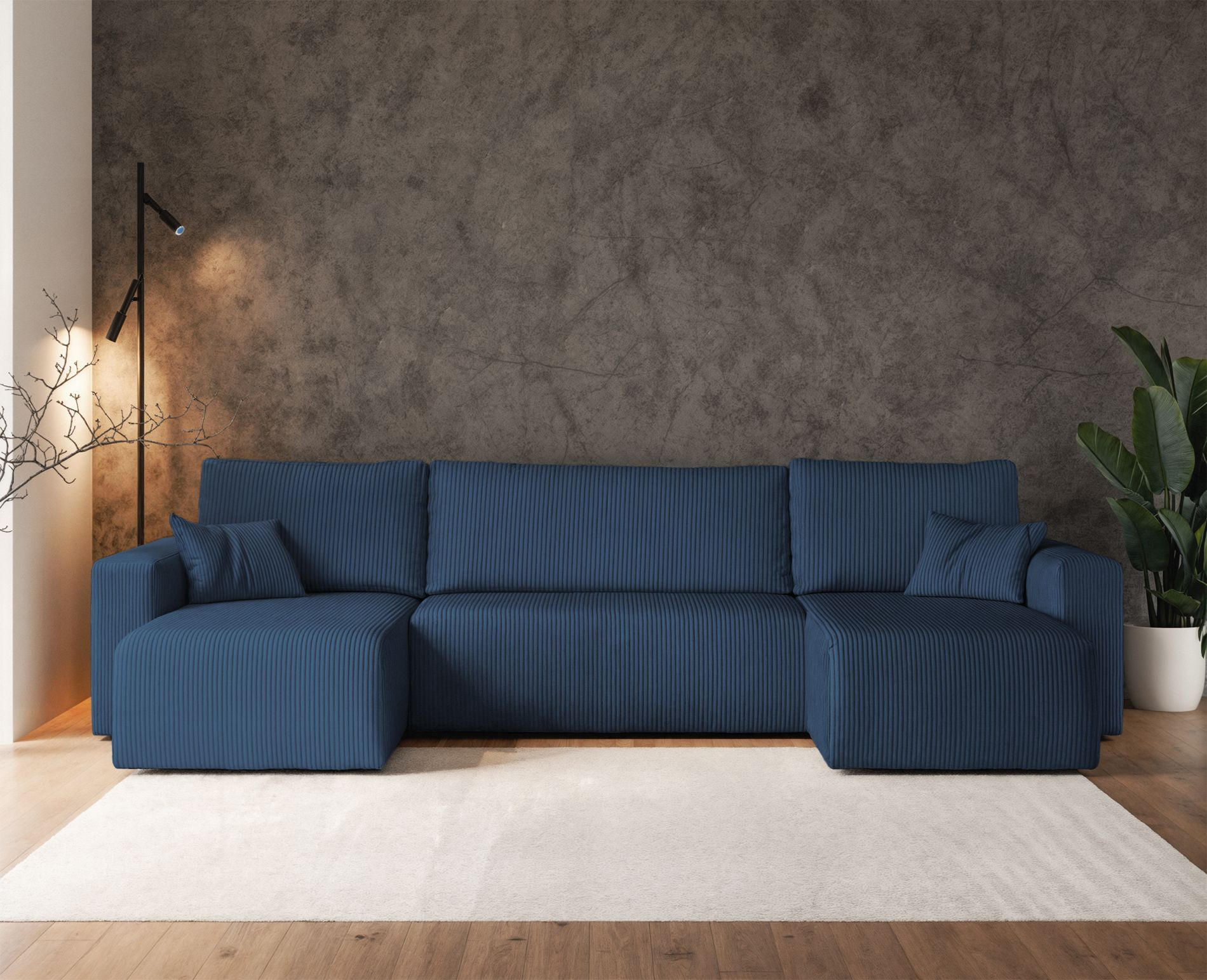 WOHNLANDSCHAFT Pianoni Marineblau Cordbezug - Schwarz/Dunkelblau, Kunststoff/Textil (312/83/140cm) - Selsey