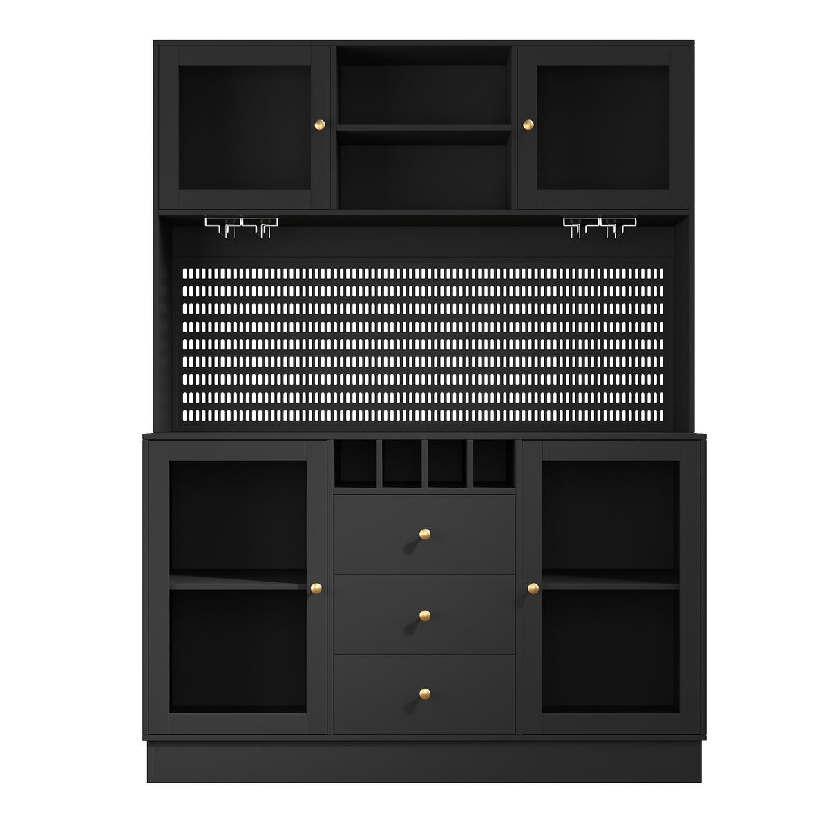 BUFFET 140/40/185,7 cm schwarz aus MDF und Glas mit LED-Beleuchtung - Schwarz, Holzwerkstoff (140/185.7/40cm) - OKWISH
