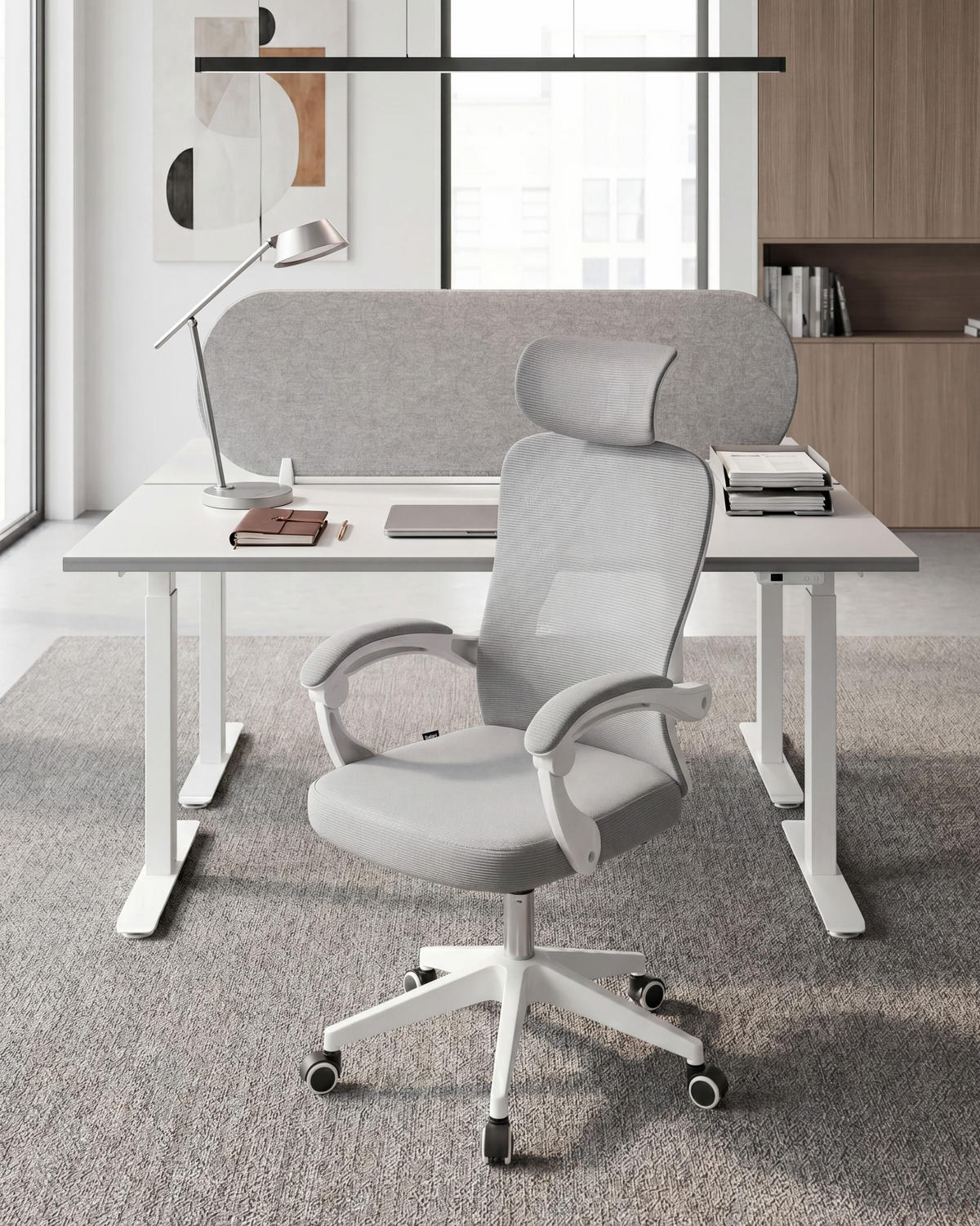 BÜROSTUHL Hellgrau Seranev - Weiß/Grau, Textil (60/115/60cm) - Beliani