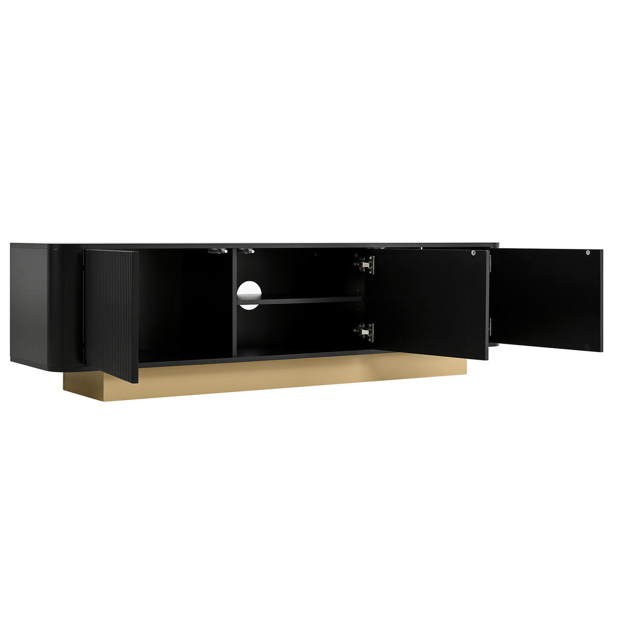 TV-LOWBOARD aus MDF und Spanplatte 170x40,5x47 cm Schwarz mit Kabelmanagement und 3 Türen - Schwarz, Holzwerkstoff (170/47/40.5cm) - Modfu