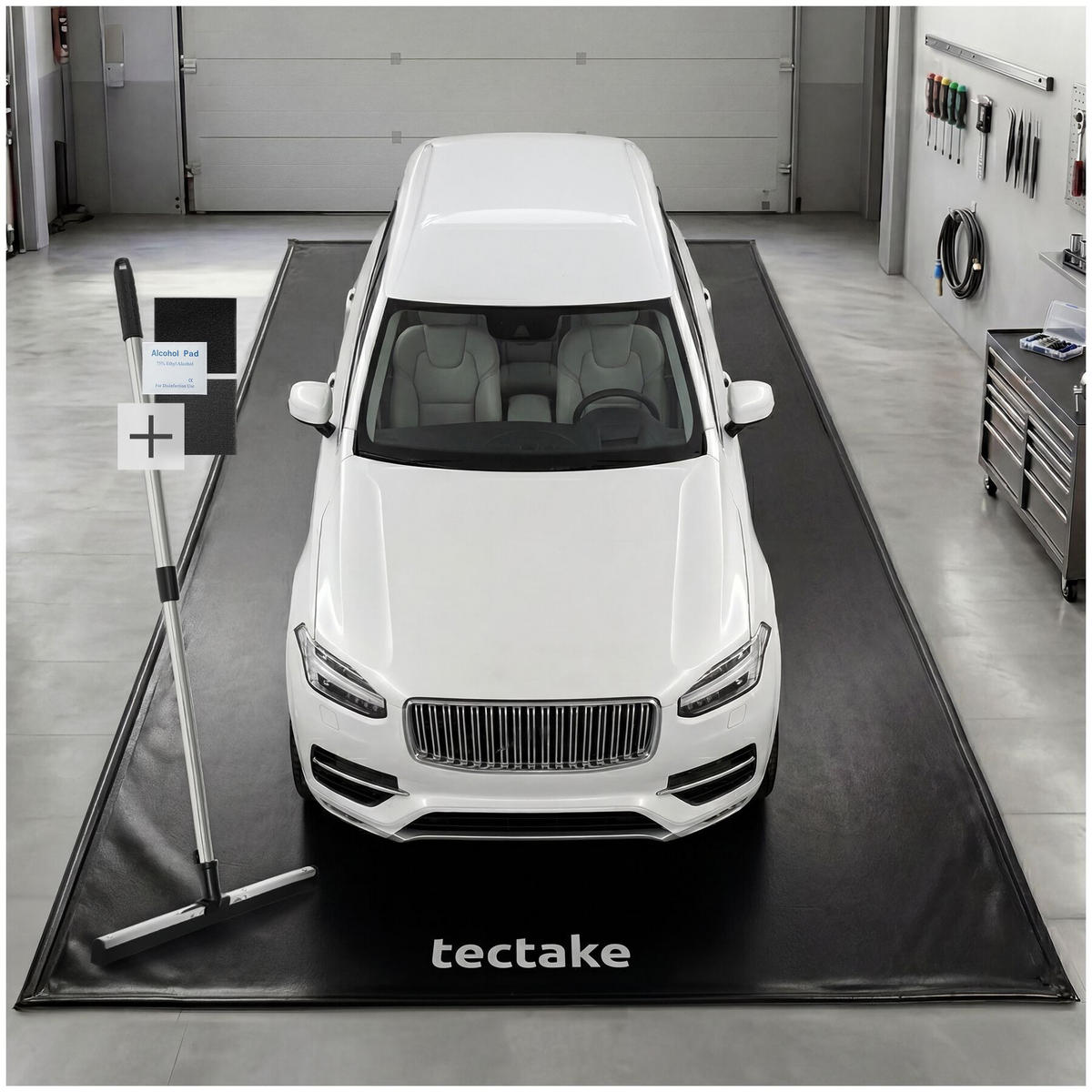 GARAGENBODENMATTE , inklusive ausziehbarem Abzieher, schwarz - Schwarz, Kunststoff (260/610cm) - tectake