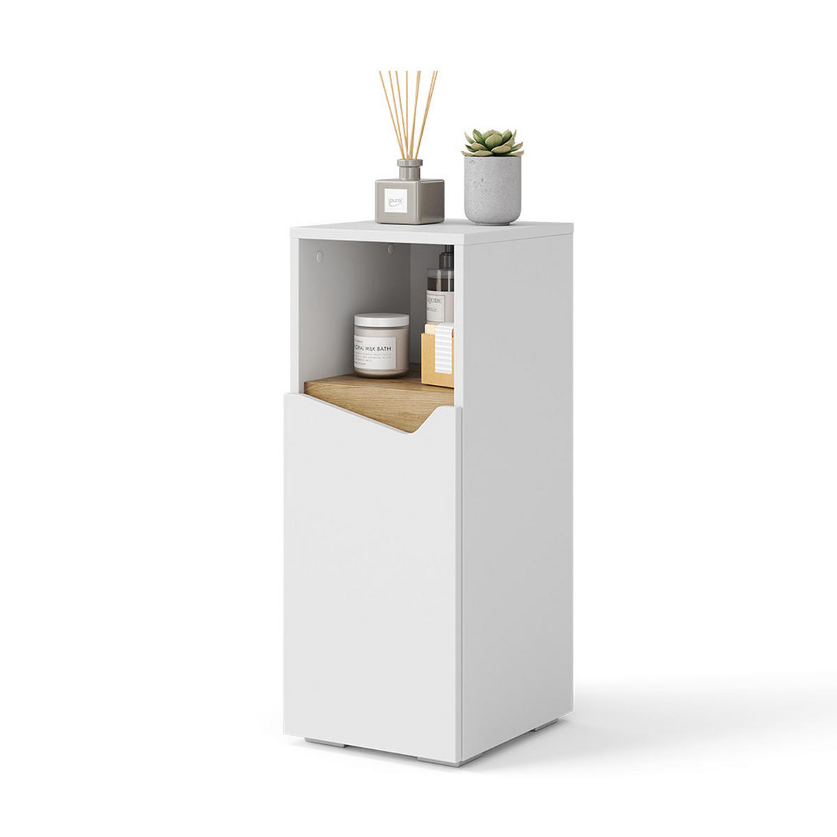 MIDISCHRANK Marelle Weiß 30 x 74.5 cm mit Tür und offenem Fach - Weiß, Holzwerkstoff (30/74.5/35cm) - Vicco