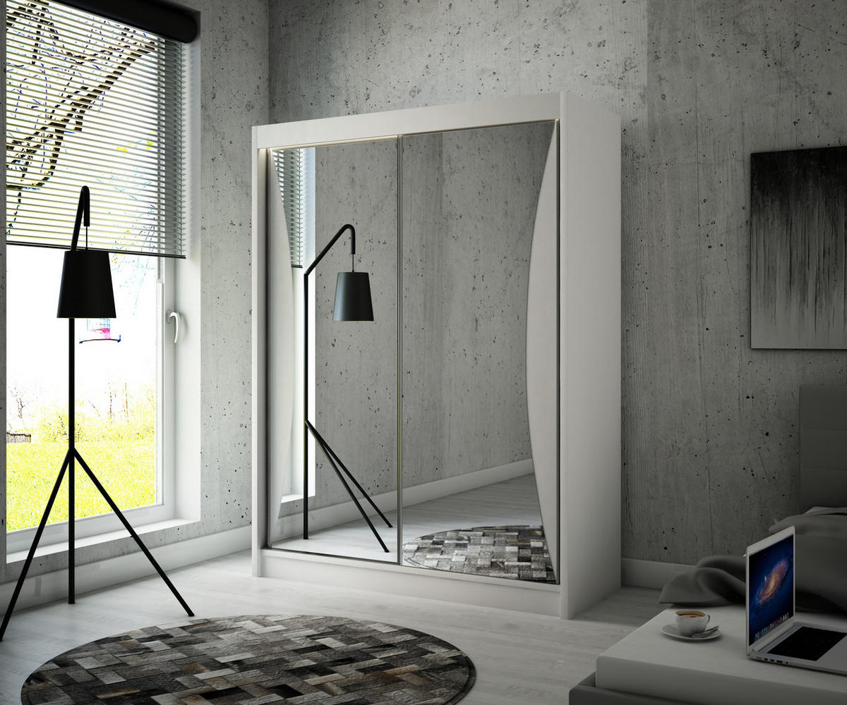 KLEIDERSCHRANK TIWAN mit Spiegel/LED - 200 cm - Weiß - Weiß, Holzwerkstoff (200/215/61cm) - ALTDECOR
