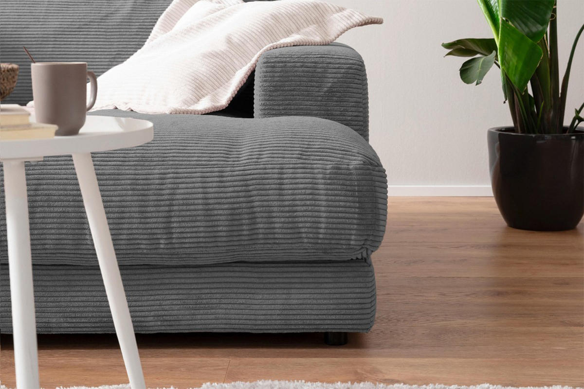 BIG SOFA XL MADELINE Grau Cord - Schwarz/Grau, Kunststoff/Textil (290/85/190cm) - KAWOLA