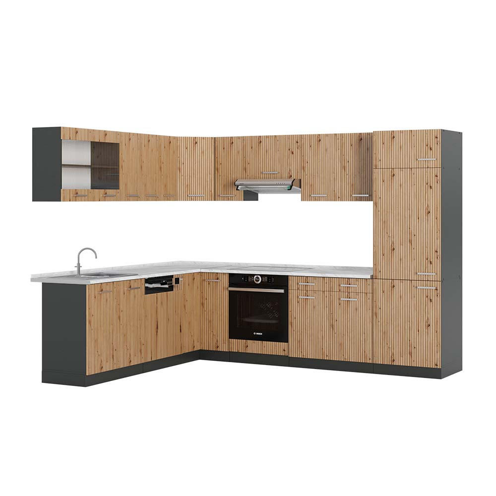 ECKKÜCHE R-Line Artisan Eiche/Anthrazit 227 x 287 cm, AP Marmor - Anthrazit/Eiche Artisan, Holzwerkstoff (287/81.6/60cm) - Vicco