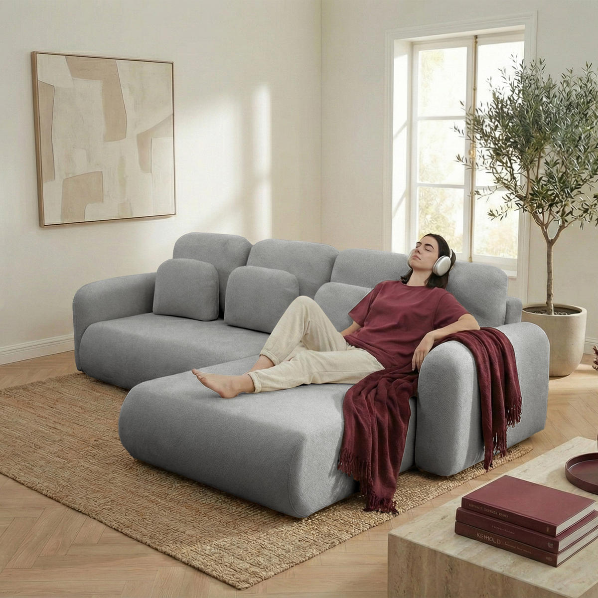 ECKSOFA NEST Universal mit Liegeflache 157x240 cm - Grau, Textil (280/187cm) - Muffo