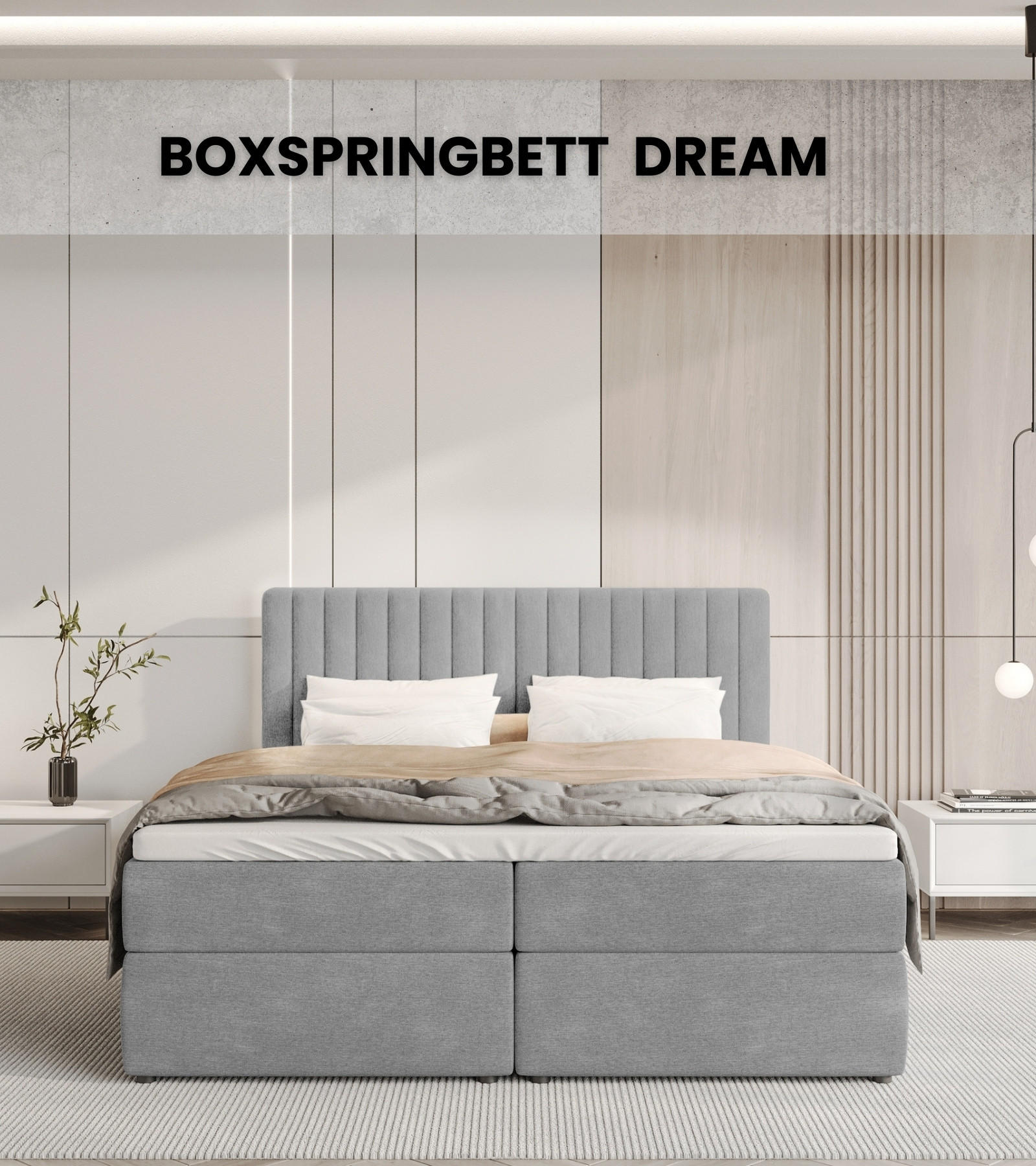 BOXBETT Dream mit Topper 160/200 Hellgrau - Hellgrau, Holzwerkstoff/Textil (160/200cm) - Bromarkt