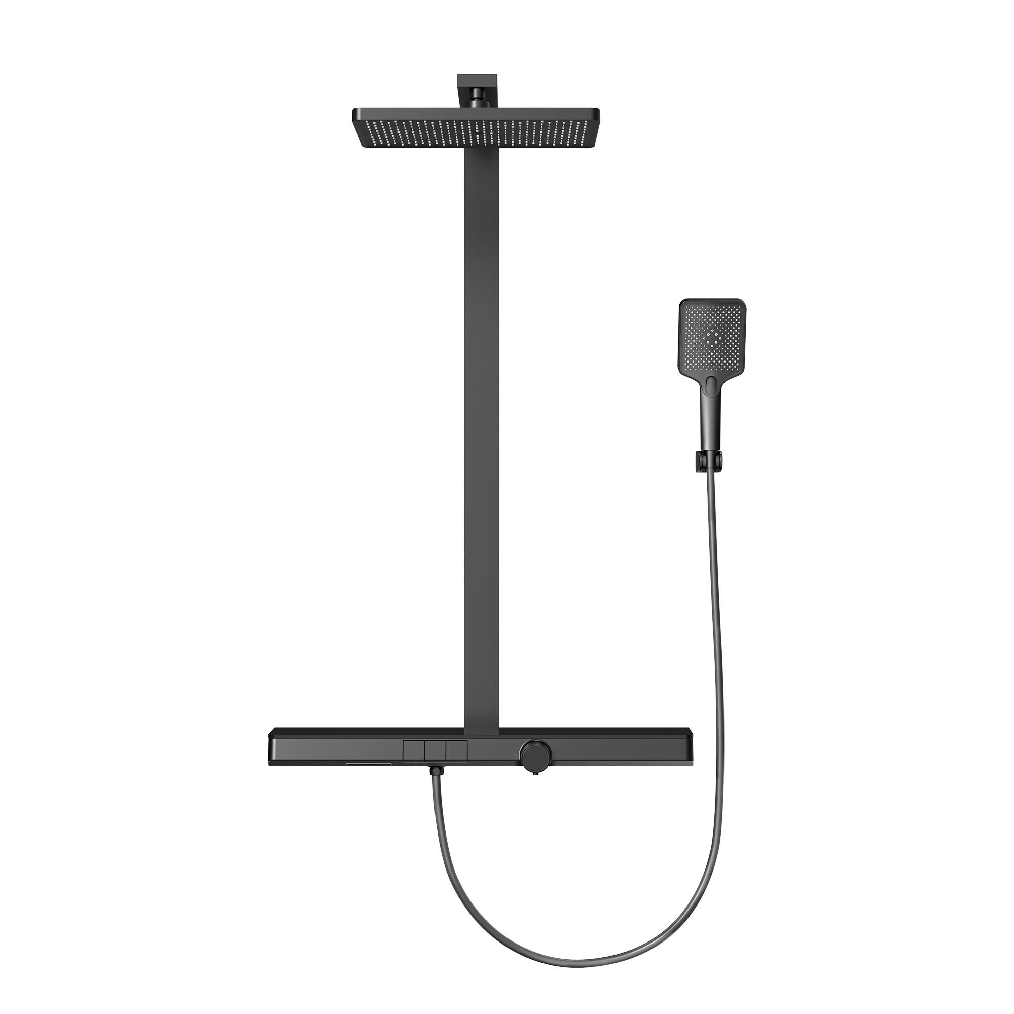 ÜBERKOPFBRAUSESET mit Großer Ablagefläche Brausethermostat Schwarz - Schwarz, Metall (66.5/198.6/71.1cm) - EMKE