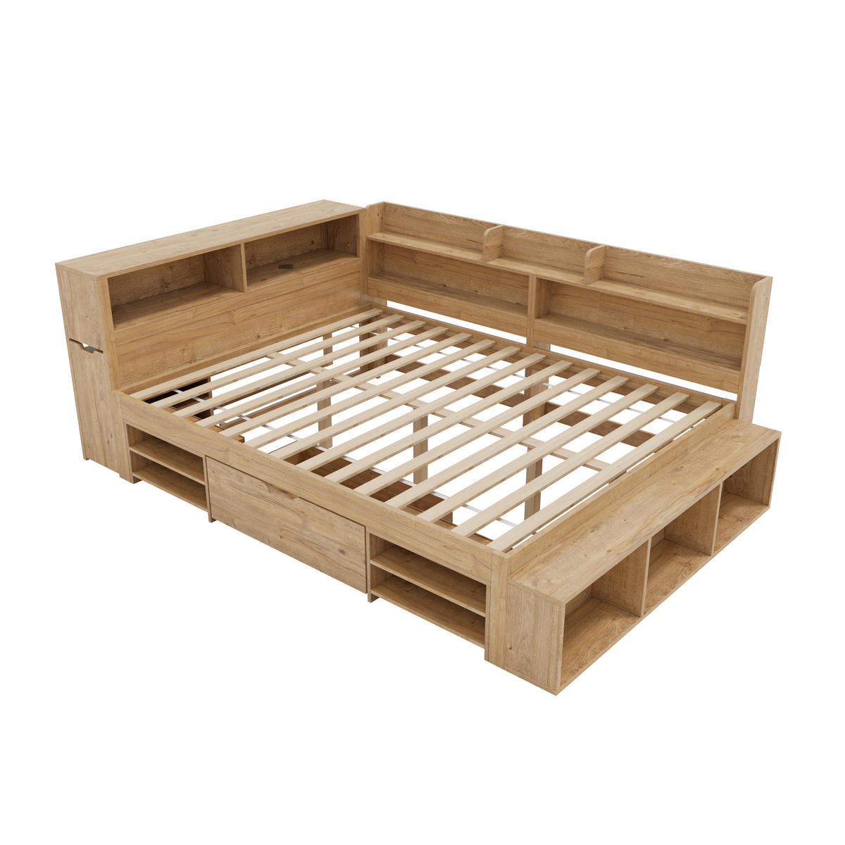 KINDERBETT aus Plywood 140x200 cm in Natur mit Stauraum - Naturfarben, Holzwerkstoff (140/200cm) - Modfu