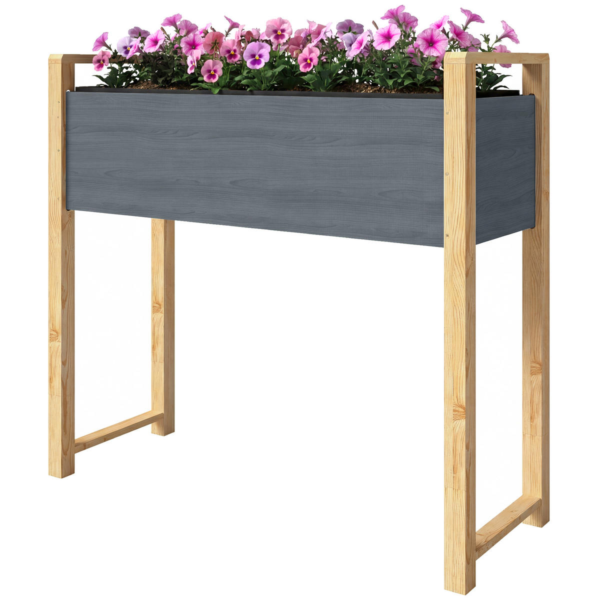 HOCHBEET DE-12316 mit Beinen, 98/37/90 cm, 4 Drainagelöcher Grau - Grau, Holz (98/90/37cm) - ComfortXL