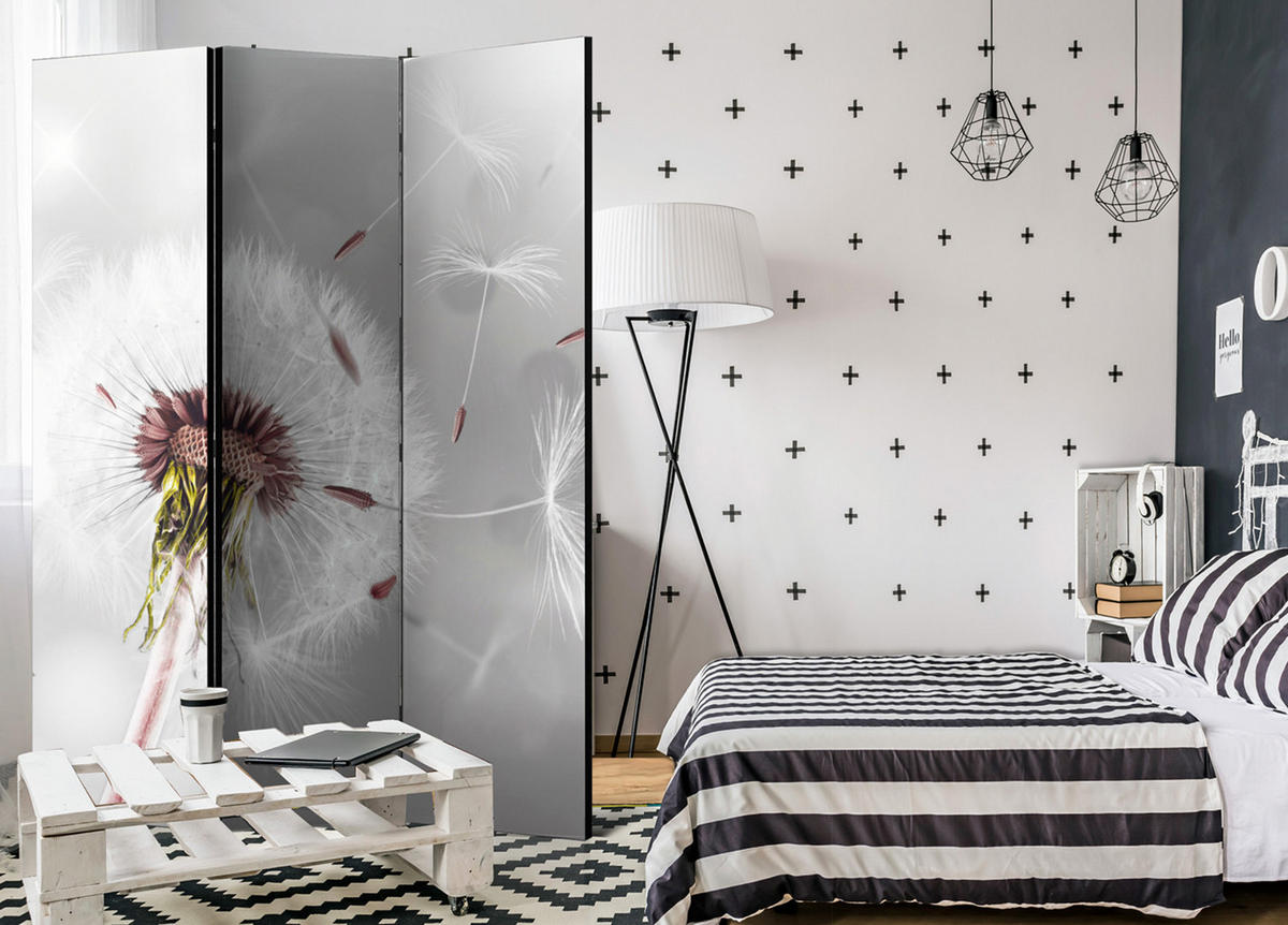 PARAVENT Beidseitig Bedruckter 3-tlg 135x172 cm Pusteblume Natur - Grau, Holz/Textil (135/172/3cm) - Muralo