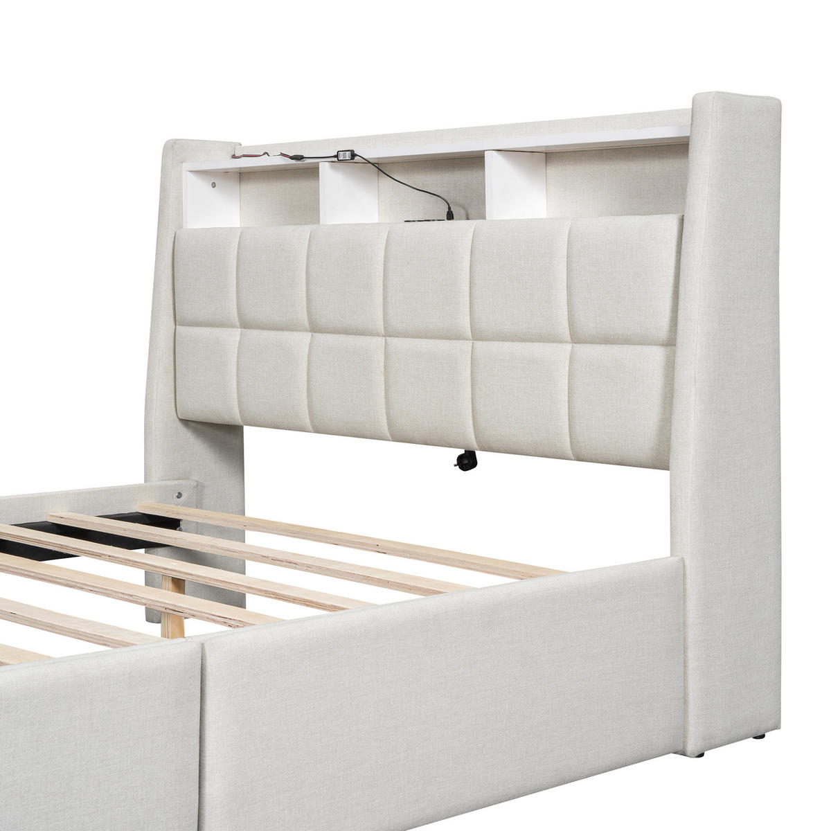 POLSTERBETT 140/200 cm beige mit LED-Beleuchtung und USB-Anschluss - Beige, Textil (140/200cm) - OKWISH