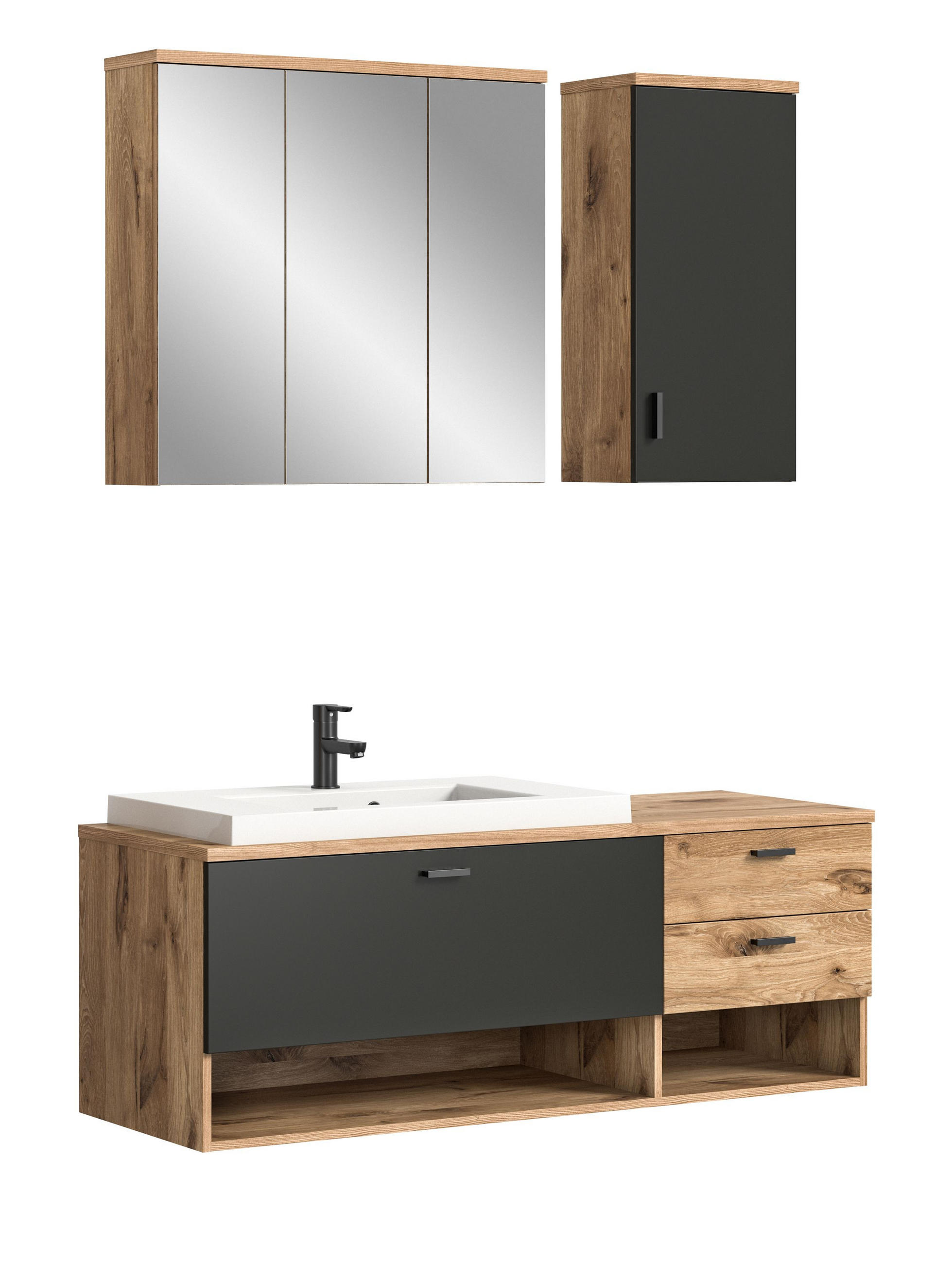 BAD-SET GRADO 4-tlg. (B/H/T: ca. 140/192/48 cm) in Nox Oak Nachbildung/Nox Oak - Eichefarben, Holzwerkstoff (140/192/48cm)