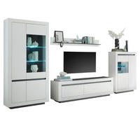 WOHNWAND weiß, anthrazit, Wohnkombination 4-teilig 392 x 206 cm - Anthrazit/Weiß, Glas/Holzwerkstoff (392/170/50cm) - Furn.Design