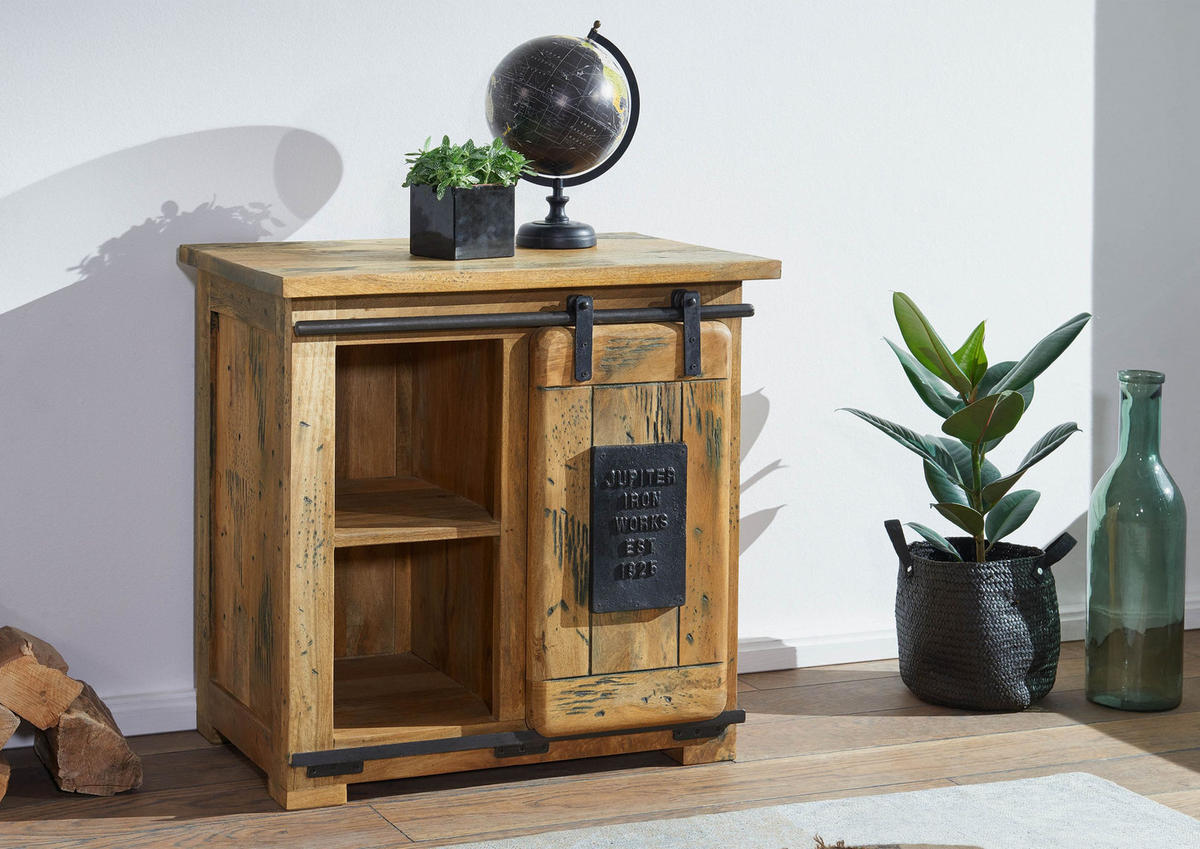 KOMMODE Mango 70x45x70 natur lackiert RAILWAY #124 - Braun, Holz (70/70/45cm) - Massivmoebel24