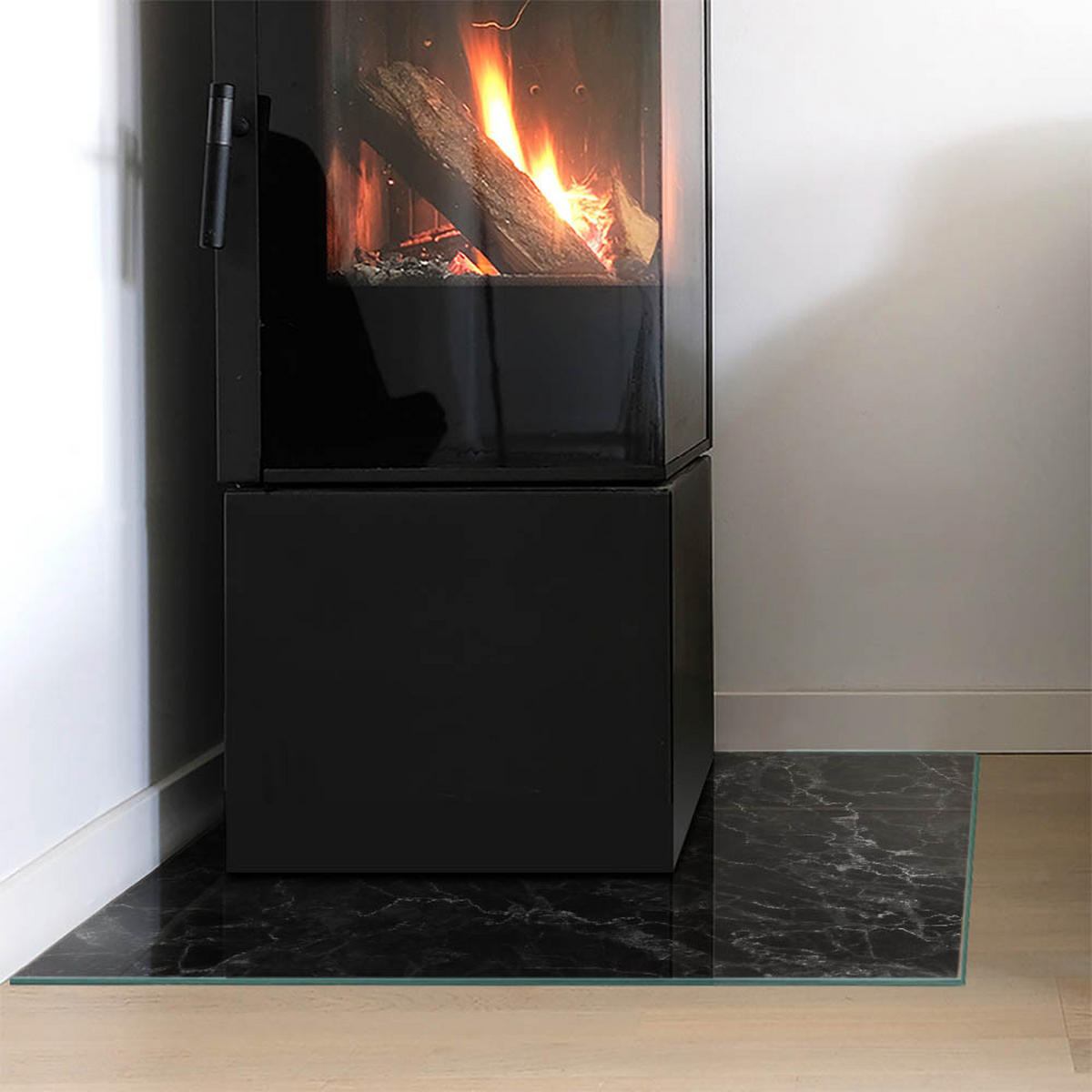 GLASPLATTE für Kamin 60x60 cm Schwarz - Schwarz, Glas (60/60/0.4cm) - ArtPrintCave