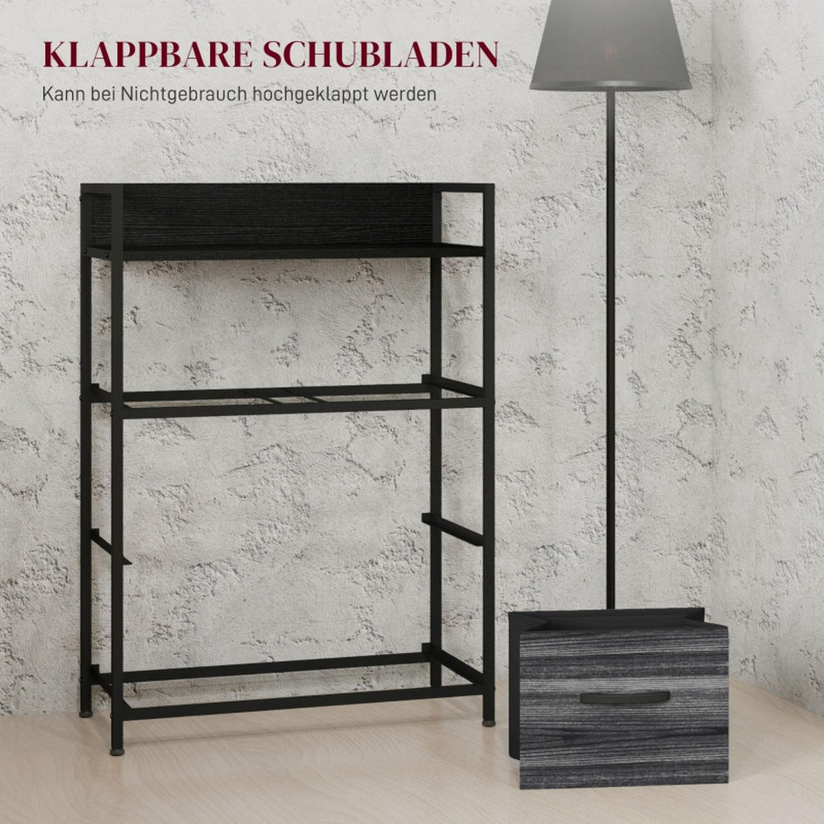 KOMMODE DE-38036 4 Stoffschubladen mit Stahlrahmen Schwarz - Schwarz, Metall (60/85/29cm) - ComfortXL