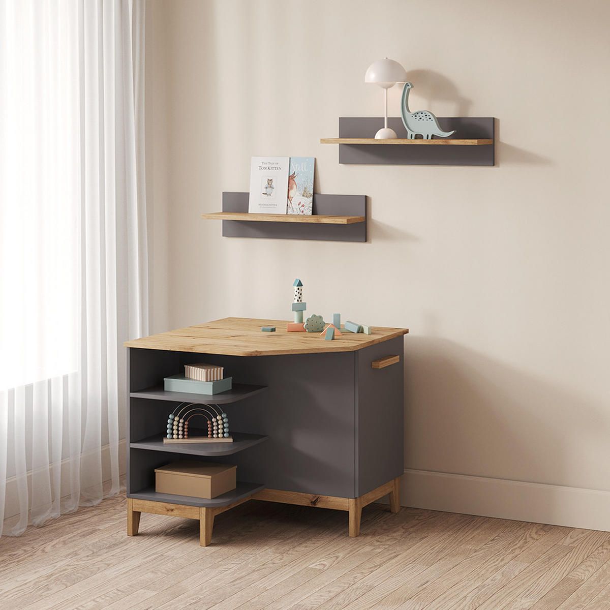 WICKELKOMMODE Mailo Grau/Artisan mit Tür - Eiche Artisan/Grau, Holzwerkstoff (85/85.2/85cm) - Livinity®