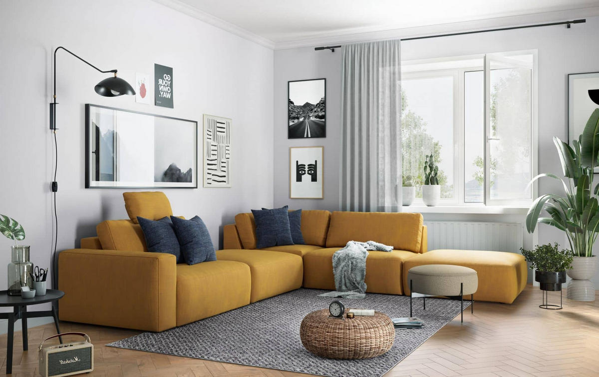 ECKSOFA hochwertige und außergewöhnliche Handwerkskunst - Gelb/Schwarz, Holz/Kunststoff (373/345cm) - Cotta