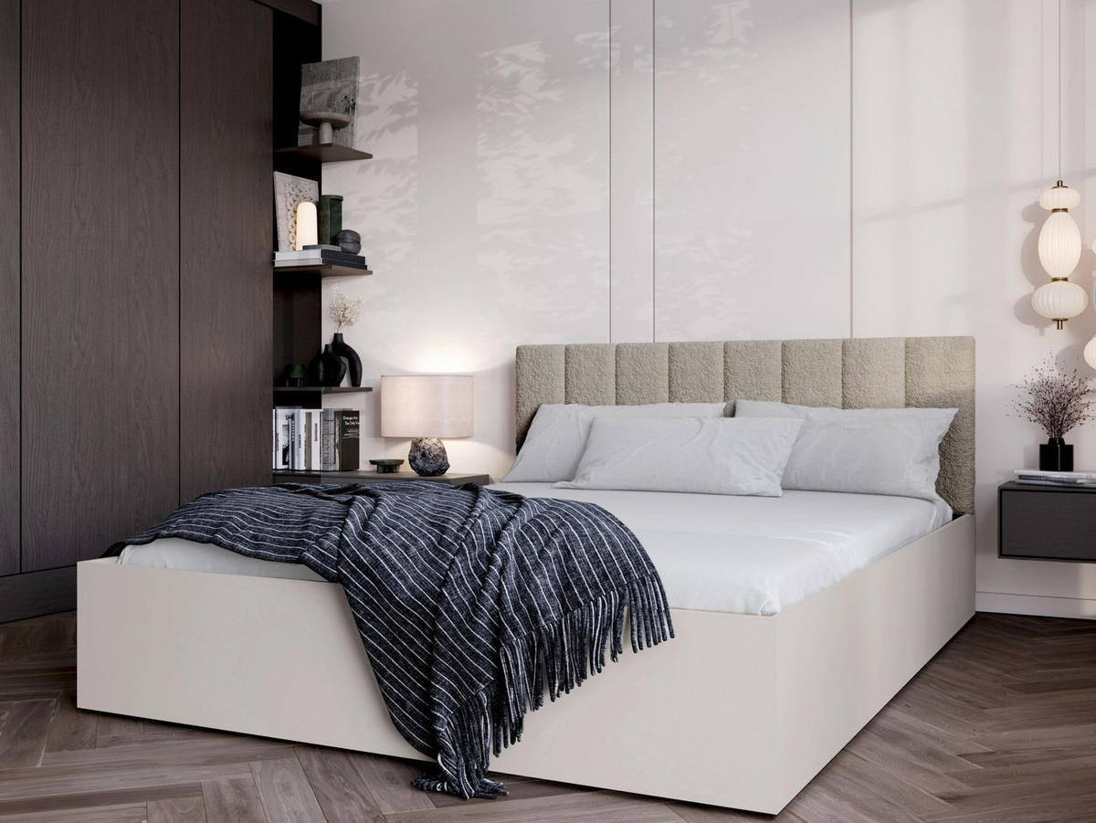 BETT Beige STYLE Mit Kaschmirmatratze Gepolsterter Kopfteil 120x200 cm - Beige, Textil (120/200cm) - Sepro Meble