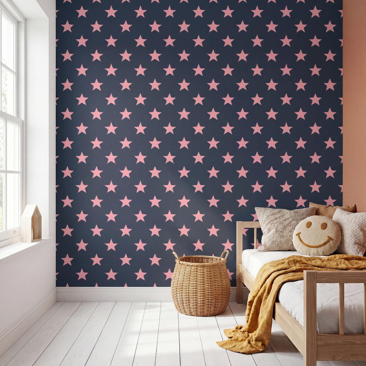 KINDERTAPETE - Muster - Sterne - Rosa - 260x280 cm - Anthrazit, Papier (260/280cm) - OnlyWow