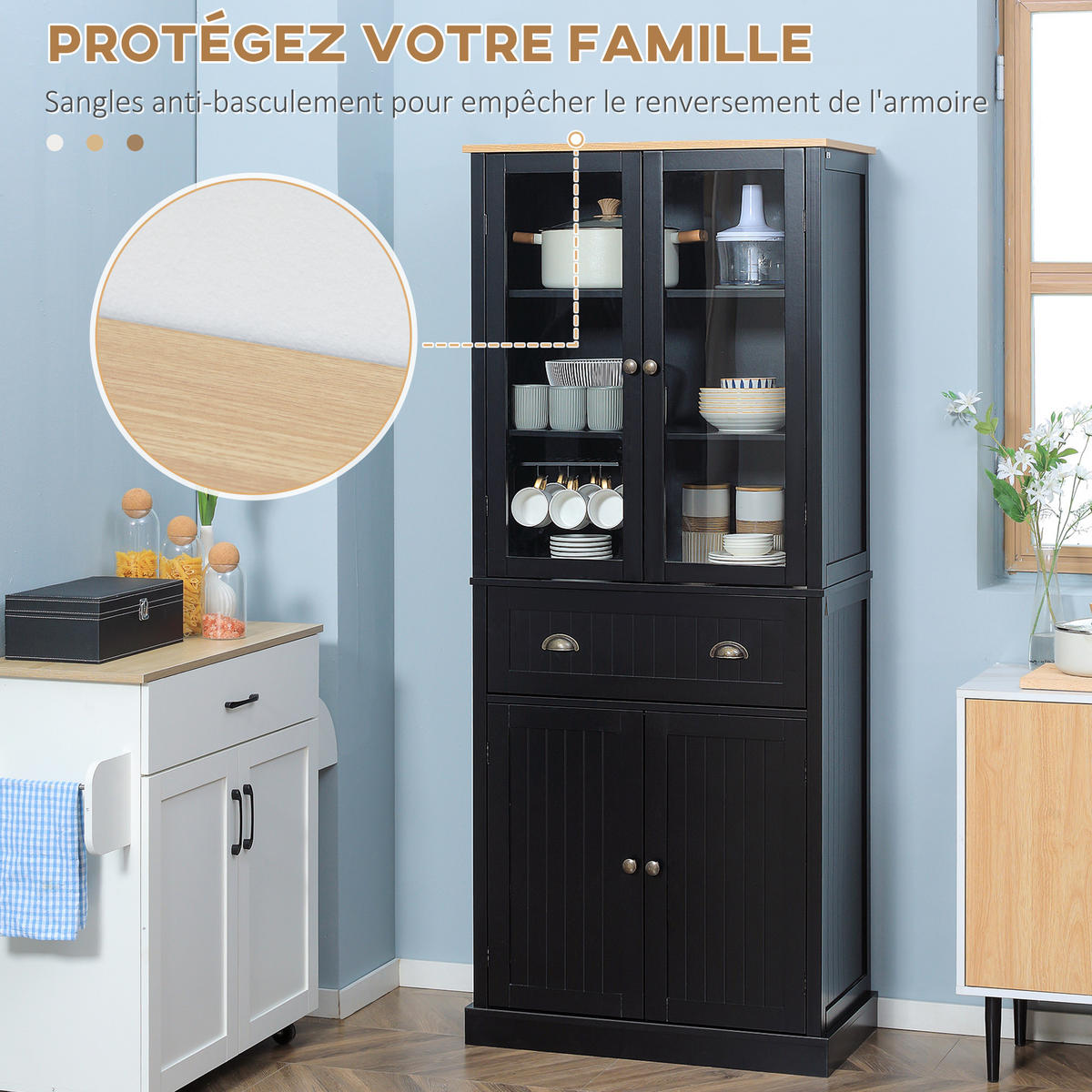 HIGHBOARD DE-11324 2 Glastüren Schwarz - Schwarz, Holzwerkstoff (40/182.5/76cm) - ComfortXL