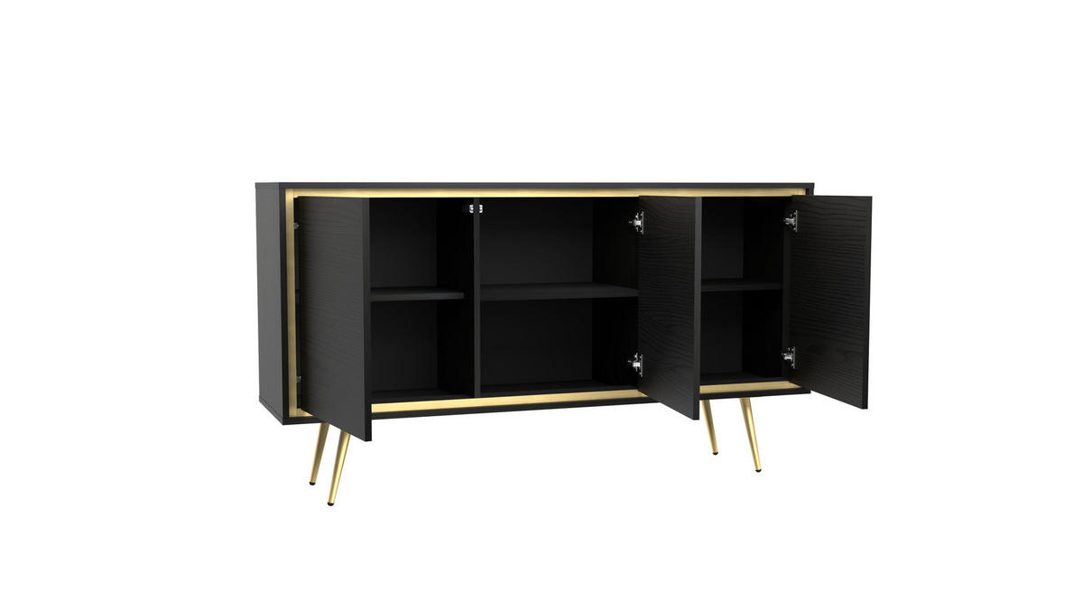 KOMMODE Tori 150 cm Black Graphite - Goldfarben/Schwarz, Holzwerkstoff/Metall (150/80/40cm) - Ravio