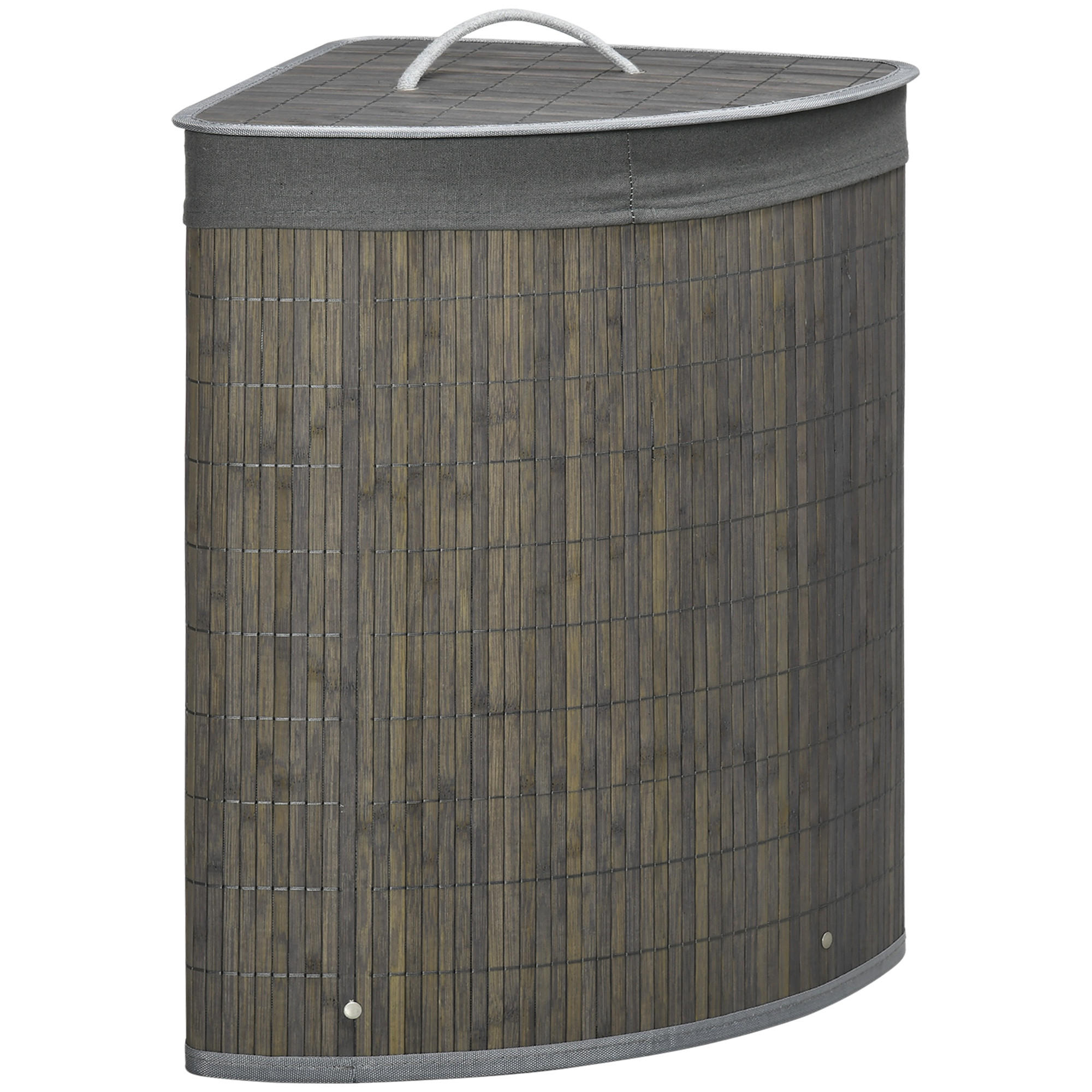 WÄSCHEKORB mit Deckel 55L, Bambus, Grau - Grau, Naturmaterialien (38/57/38cm) - HOMCOM