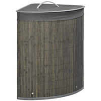 WÄSCHEKORB mit Deckel 55L, Bambus, Grau - Grau, Naturmaterialien (38/57/38cm) - HOMCOM