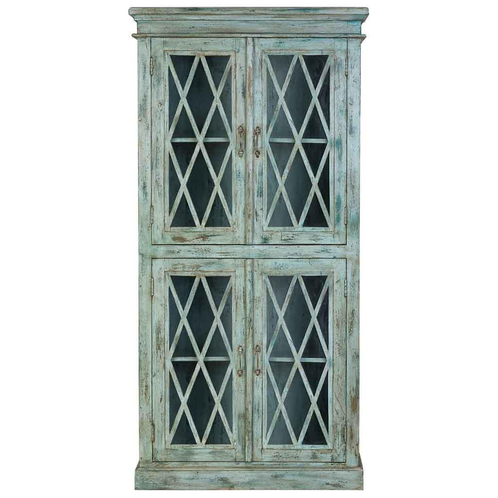 VITRINE aus Holz und Glas mit 2 Türen 90x40x183 cm - Blau, Holz (90/183/40cm) - Wanderlust