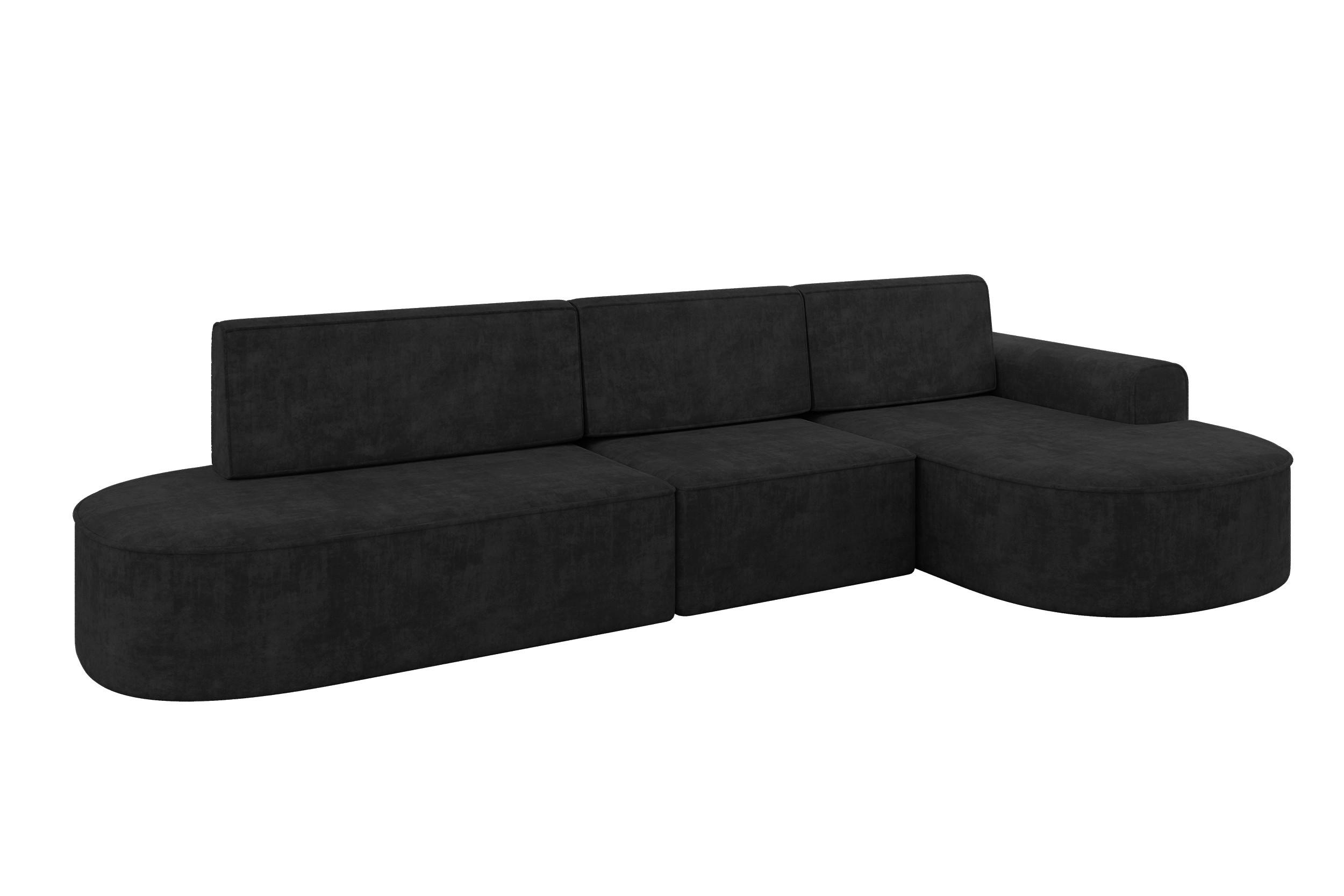 ECKSOFA mit Schlaffunktion Ottomane RECHTS MARI L2-S 368X167X85 Schwarz Velours - Schwarz, Holzwerkstoff/Kunststoff (167/368cm) - ALTDECOR