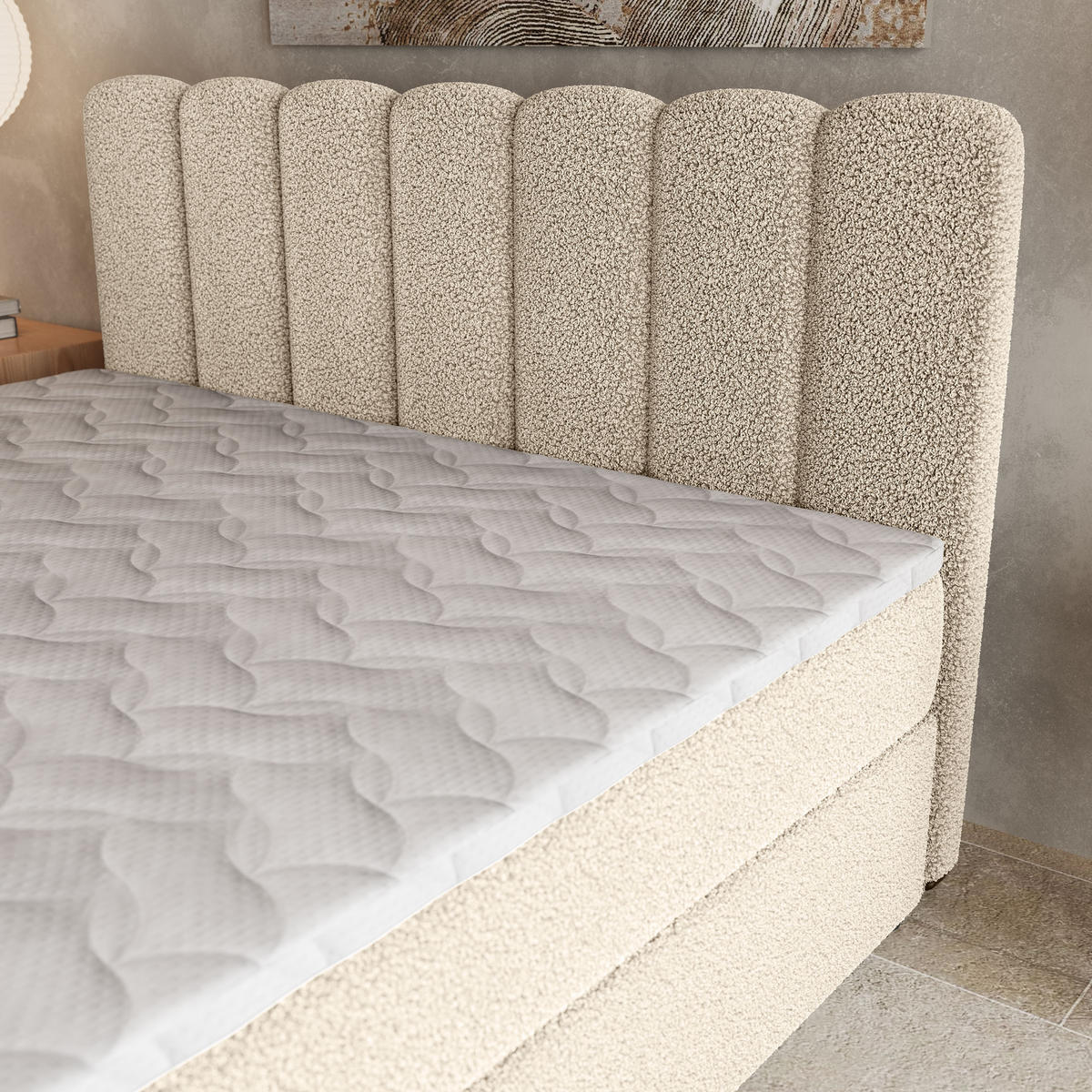 BOXBETT SOLIA 180x200 cm mit Matratze und Topper, H2+H3 - Creme - Creme, Holz (180/200cm) - MASSENO