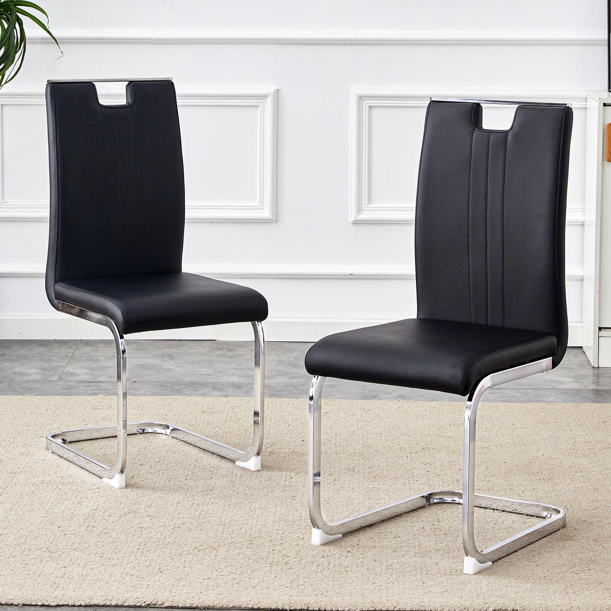 SCHWINGSTUHL DE-36785 2er-Set mit PU-Bezug und bogenförmigem Design Schwarz - Silberfarben/Schwarz, Metall (40.5/98/52cm) - ComfortXL