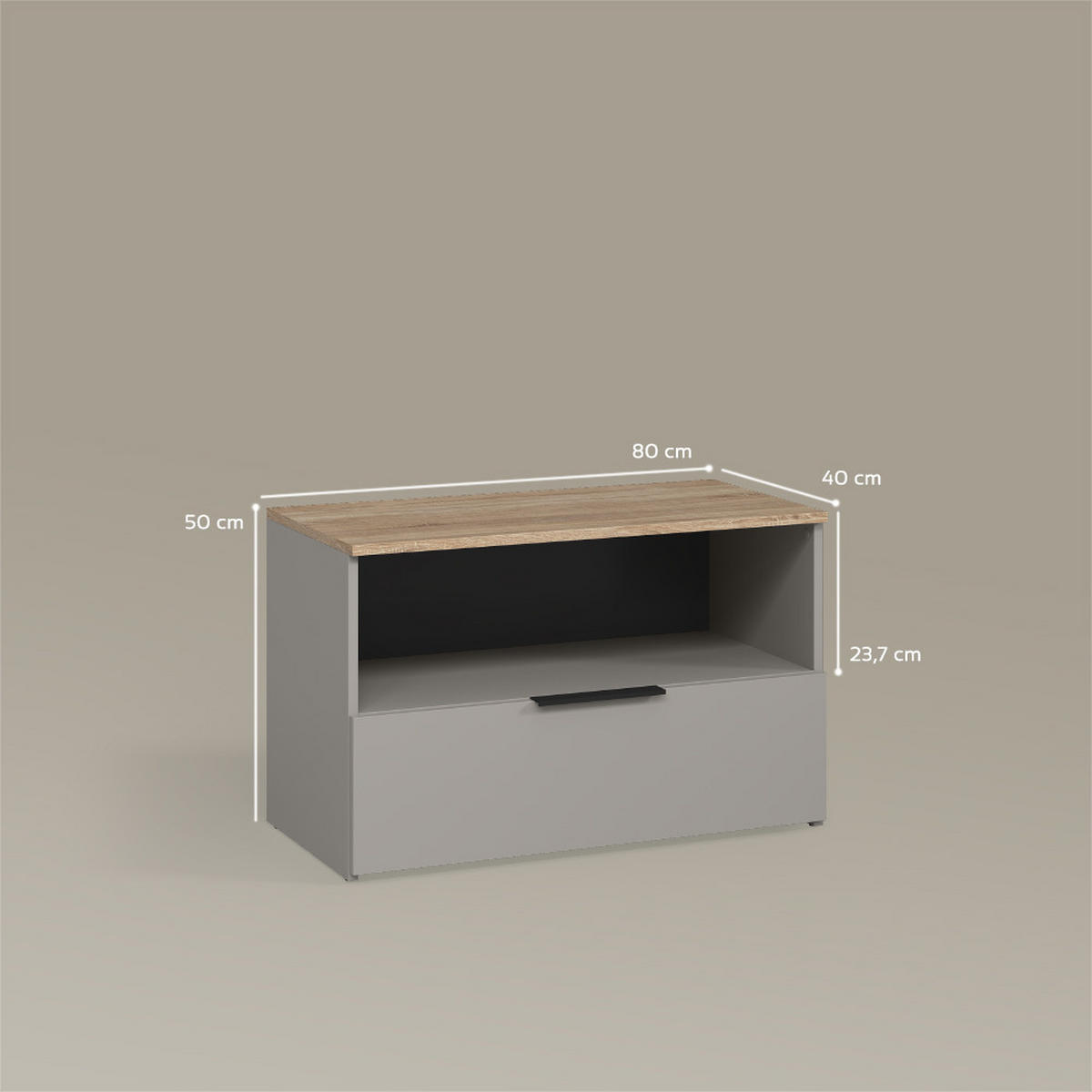 KOMMODE Piave Greige mit 1 geschlossenem Fach - Greige, Holzwerkstoff (80/50/40cm) - Livinity®