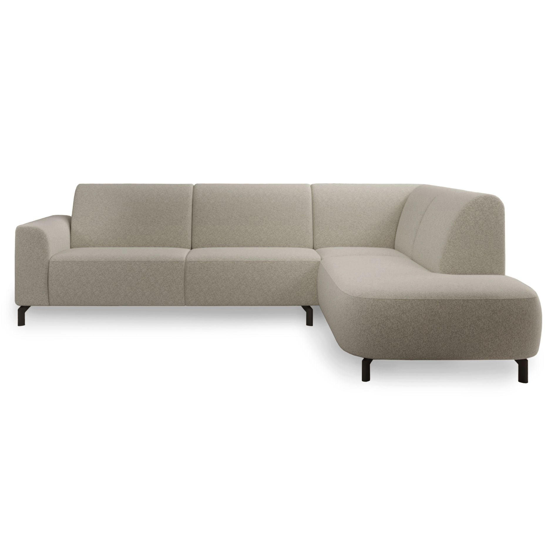 ECKSOFA Lununa Graubeige mit Armlehne, Bouclé, Ottomane rechts - Taupe/Schwarz, Textil/Metall (218/277cm) - Selsey