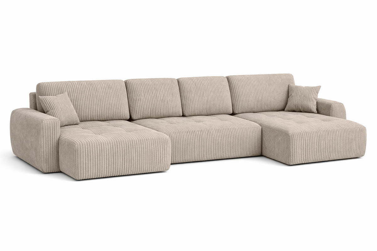 ECKSOFA Mit Schlaffunktion Und Bettkasten U-Form Ivo U, Cordstoff Poso, Dunkelbeige - Beige, Holz (342/142cm) - Kaiser Möbel
