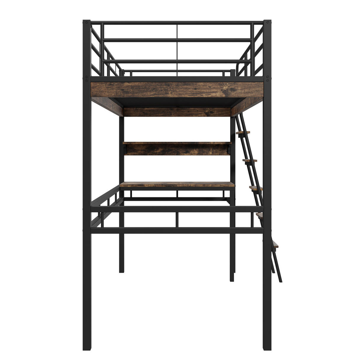 HOCHBETT 90x200cm Schwarz Metall Schreibtisch Regale Geländer Leiter - Schwarz, Metall (90/200cm) - FLIEKS