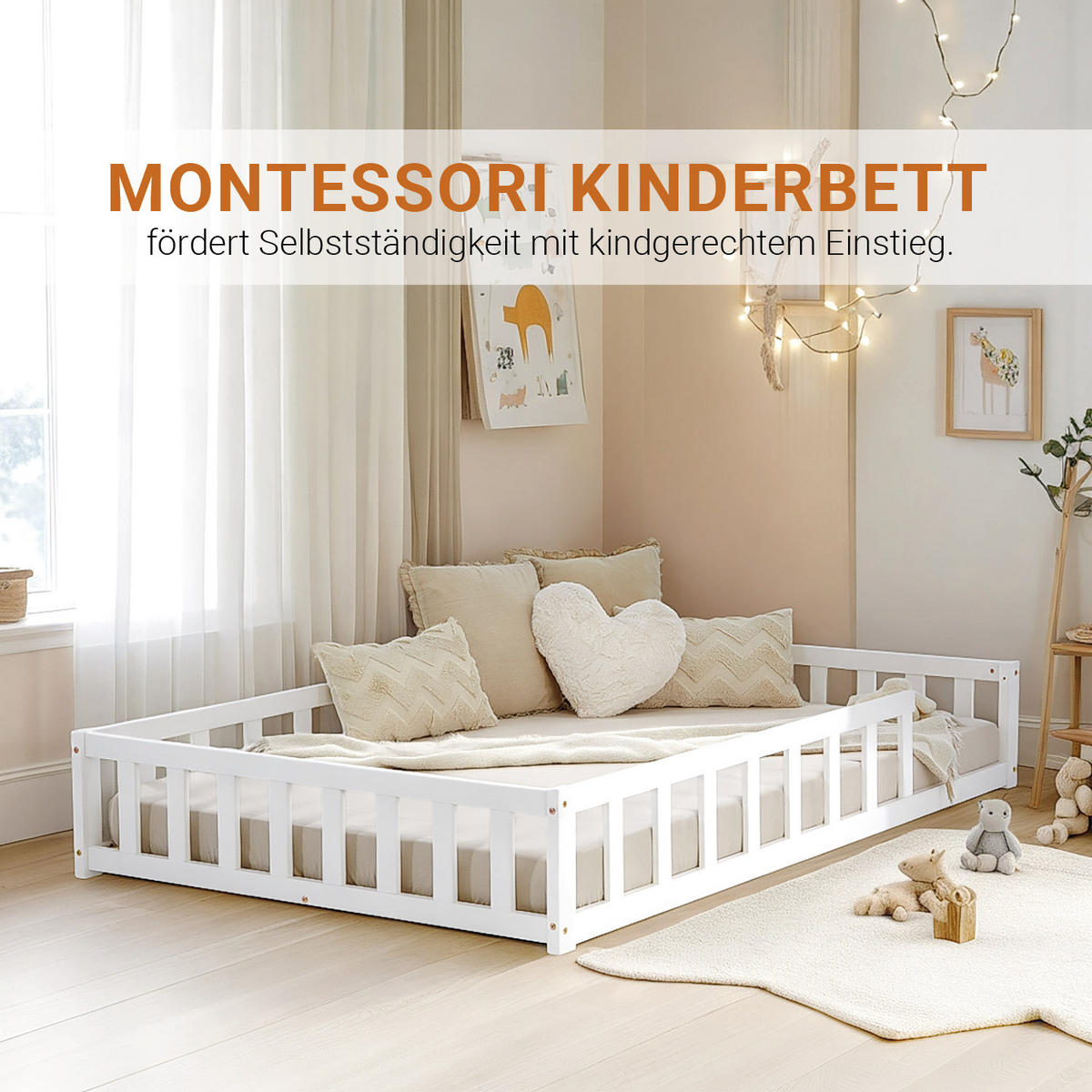BODENBETT 120x200 cm Weiß mit Lattenrost - Weiß, Holz (120/200cm) - Homestyle4u