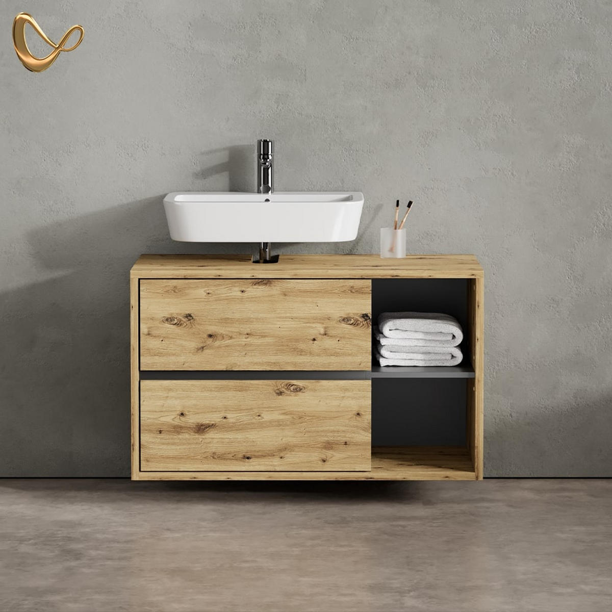 WASCHBECKENUNTERSCHRANK Vomano Artisan-Eiche 100 x 60 cm - Anthrazit/Eiche Artisan, Holzwerkstoff (100/60/45.5cm) - Livinity®