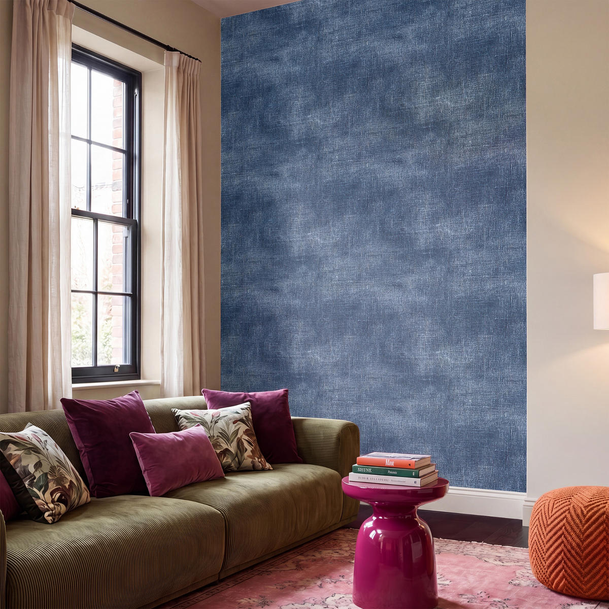 TAPETE - Leinen - Textur - Muster - Denim - Rustikal - 160x280 cm - Blau, Papier (160/280cm) - OnlyWow