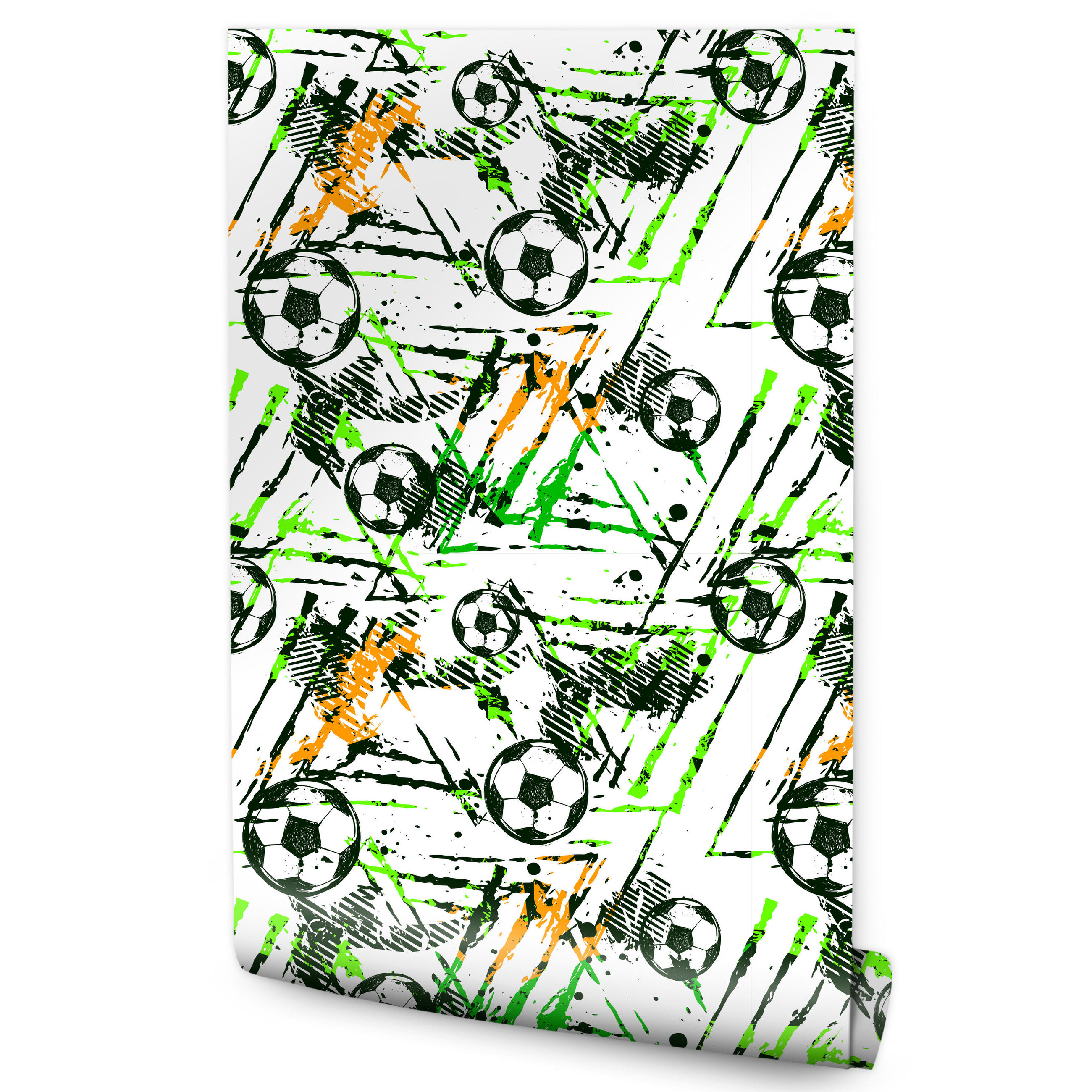 VLIESTAPETE Fußball-Graffiti – Grün, Schwarz, Weiß – 50x1000 cm - Schwarz/Weiß, Papier (50/1000cm) - Muralo