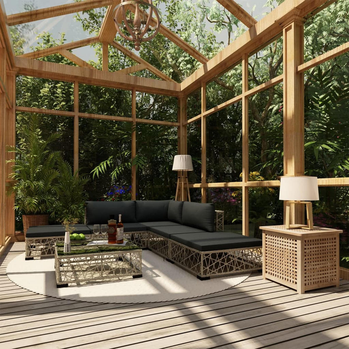 GARTEN-LOUNGE-SET 6Er Set Mit Auflagen Poly Rattan Grau - Grau, Kunststoff - vidaXL