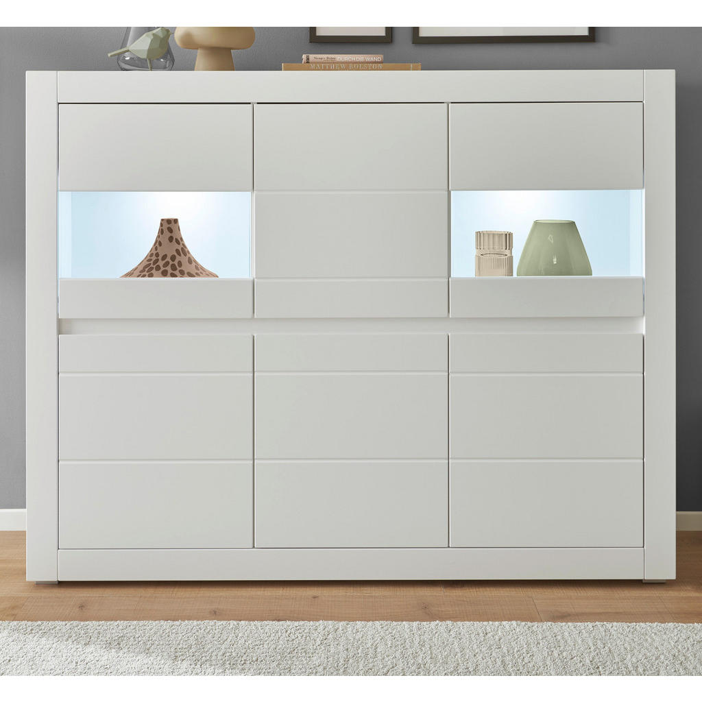 Thumbnail - Furn.Design Highboard, Weiß, Eiche, Holzwerkstoff, Nachbildung, 6 Fächer, 165x132x42 cm, Wohnzimmer, Kommoden & Sideboar...