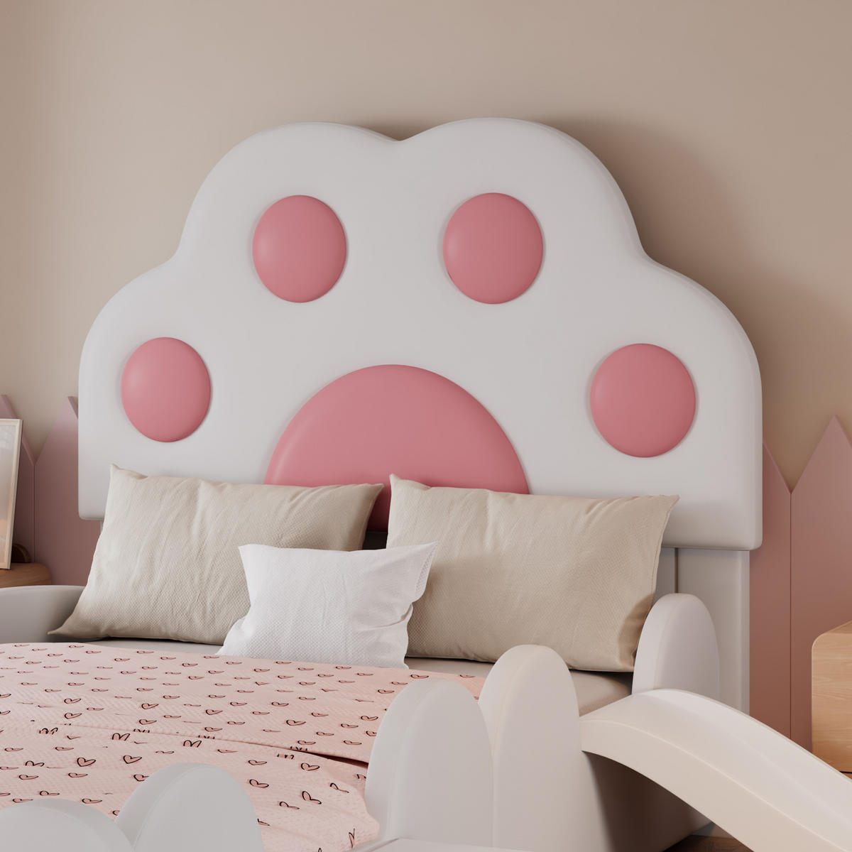 KINDERBETT 90/200 mit Rutsche und Leiter in Weiß und Rosa - Weiß/Rosa, Holzwerkstoff/Textil (90/200cm) - EVRYAE