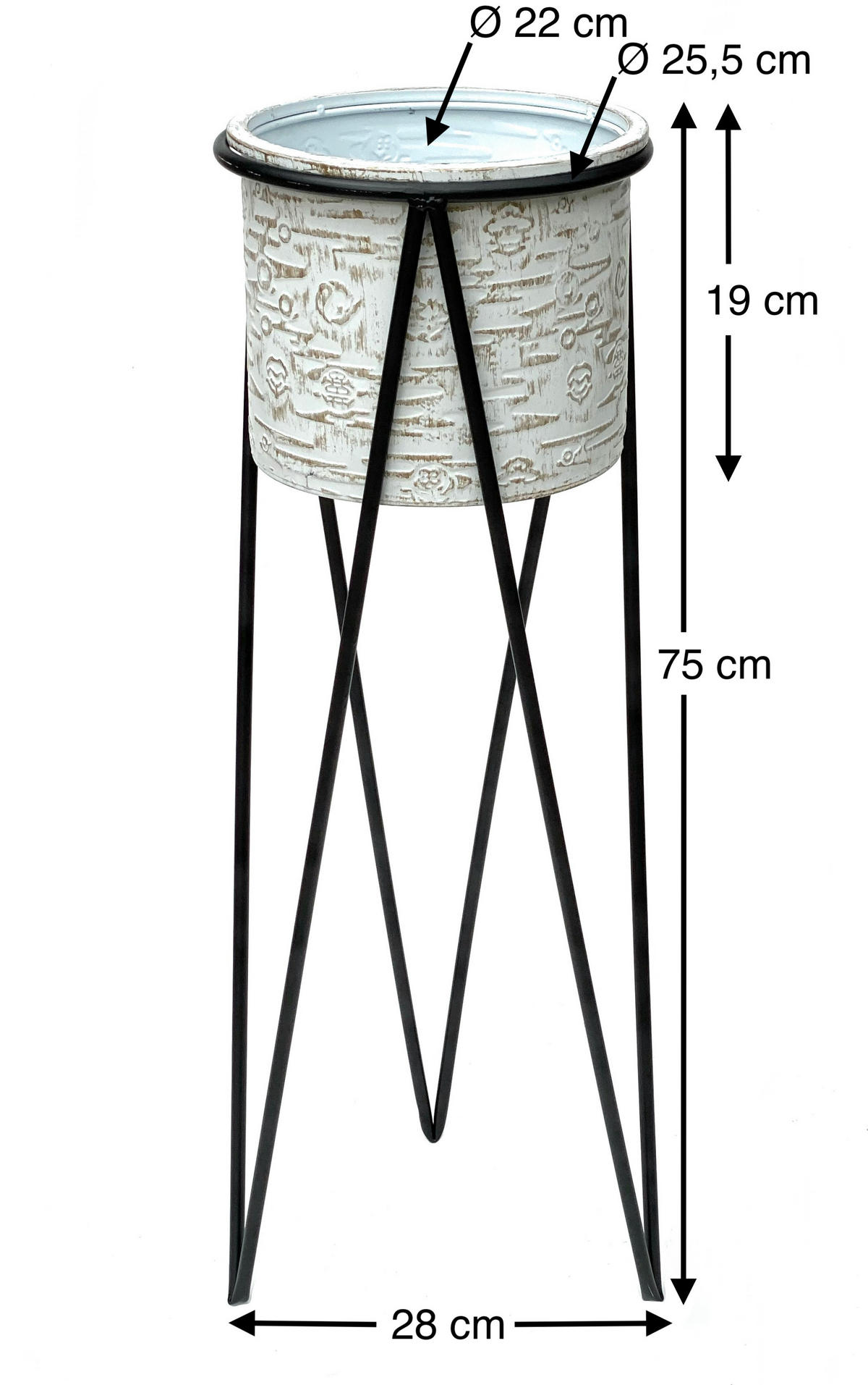BLUMENHOCKER mit Topf Metall Schwarz/Weiß 28/28/75 cm - Schwarz, Metall (28/75/28cm) - DanDiBo
