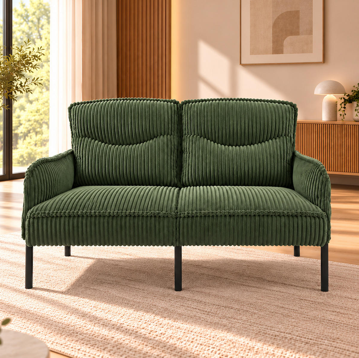 2-SITZER Sofa 122/73/83 cm Cordstoff mit Seitentaschen und Metallbeinen Grün - Grün, Textil (73/83/122cm) - Redom