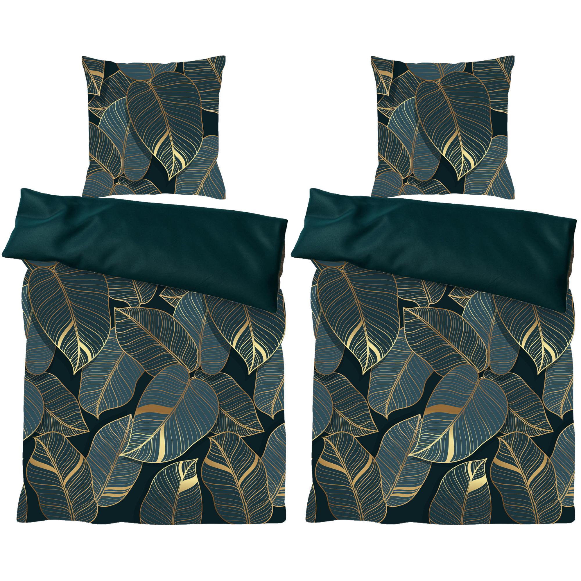 BETTWÄSCHE 4-teilig Monstera - Dunkelgrün, Naturmaterialien (135/200cm) - Sanilo