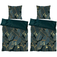 BETTWÄSCHE 4-teilig Monstera - Dunkelgrün, Naturmaterialien (135/200cm) - Sanilo